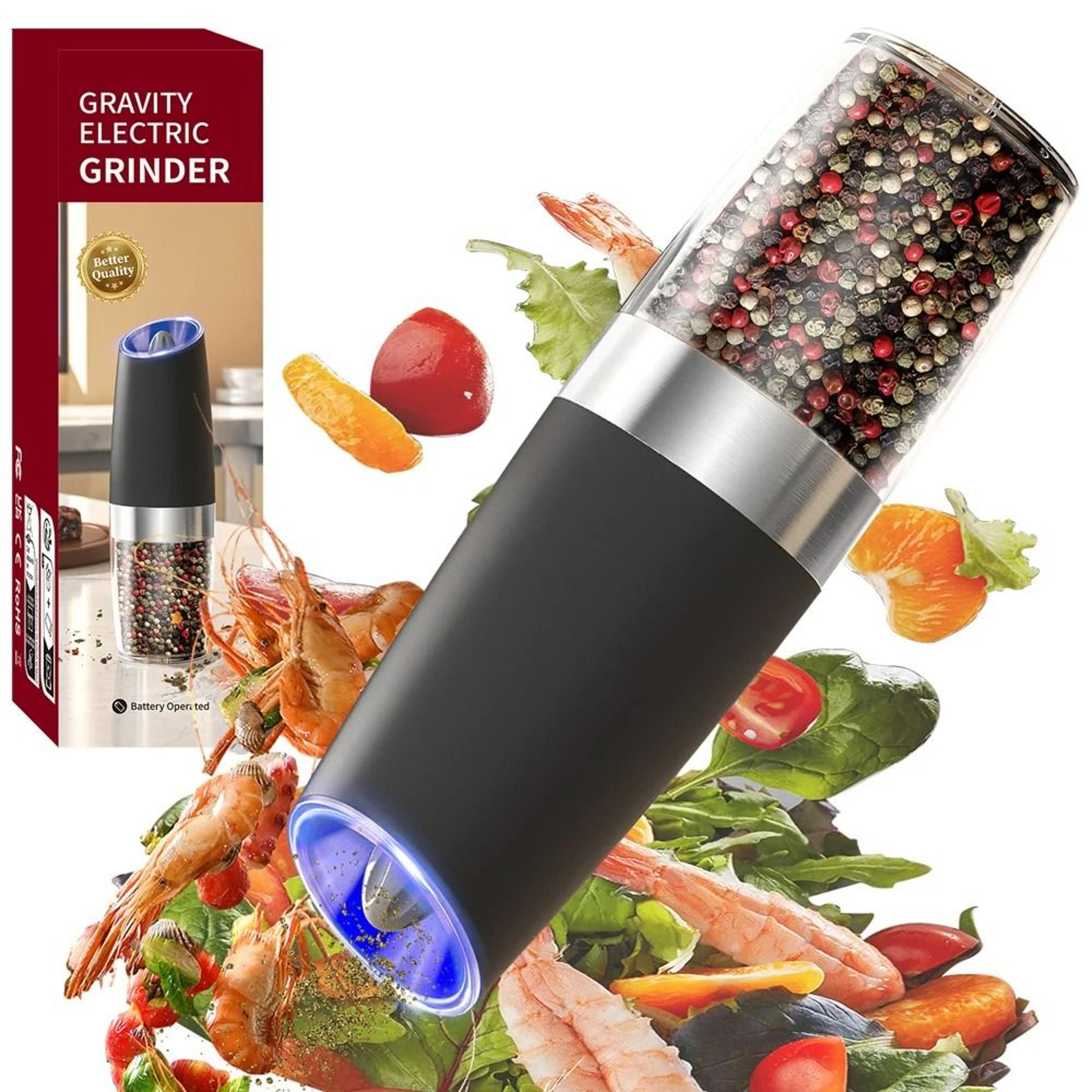automatic gravity sensing salt and pepper grinder set with adjustable coarseness