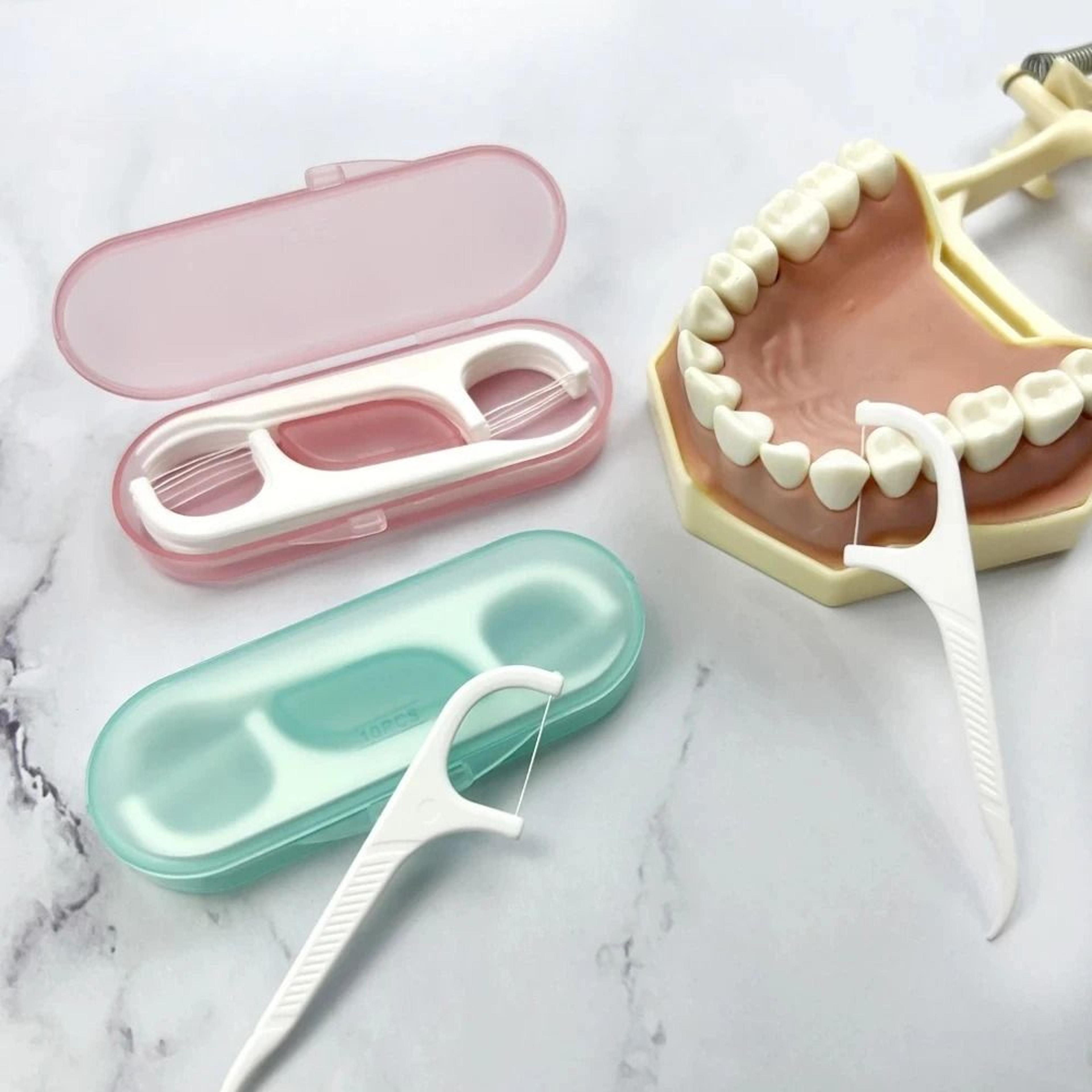 portable dental floss dispenser box with storage tube and refill floss picks