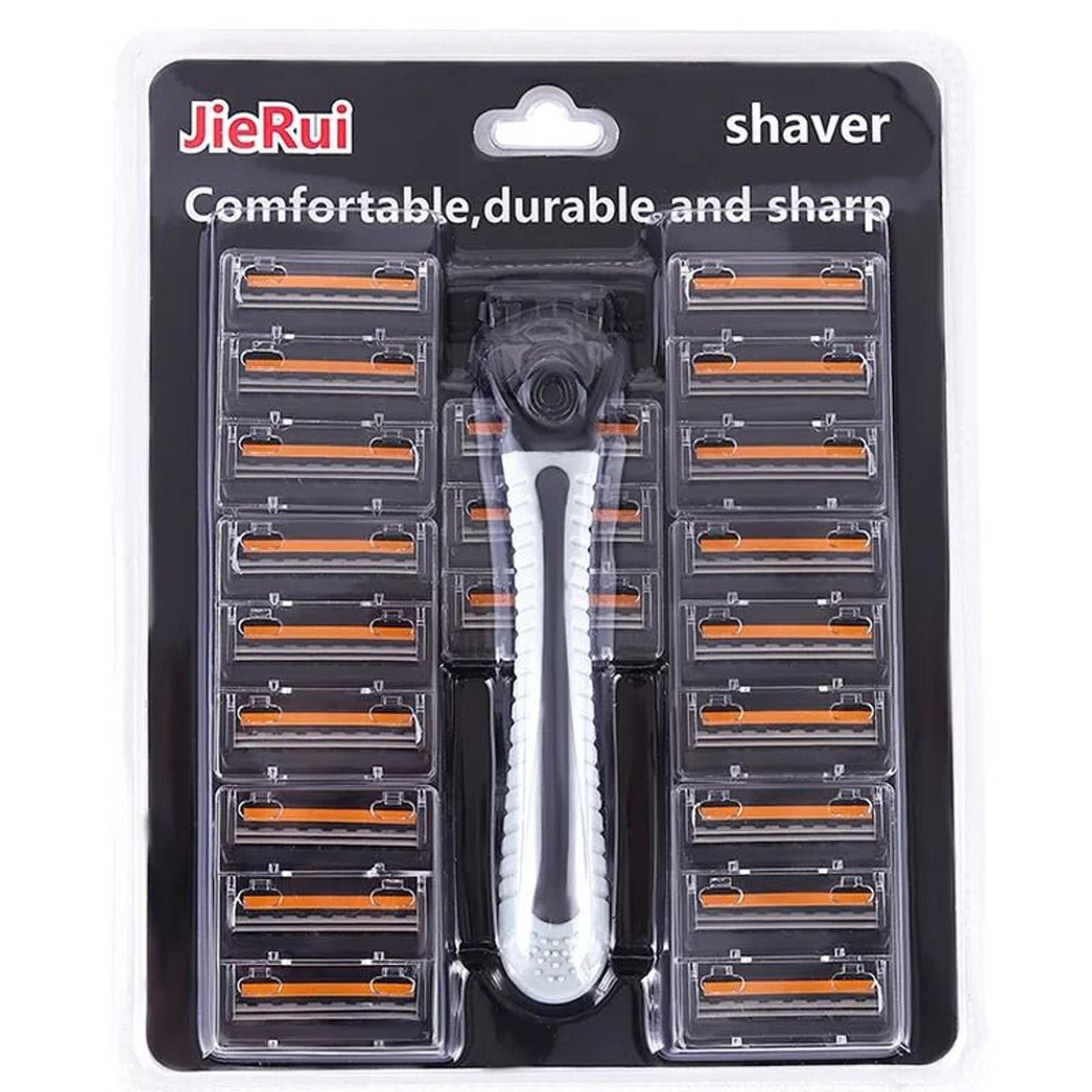 twin blade manual safety shaver set with replaceable cartridge heads for men