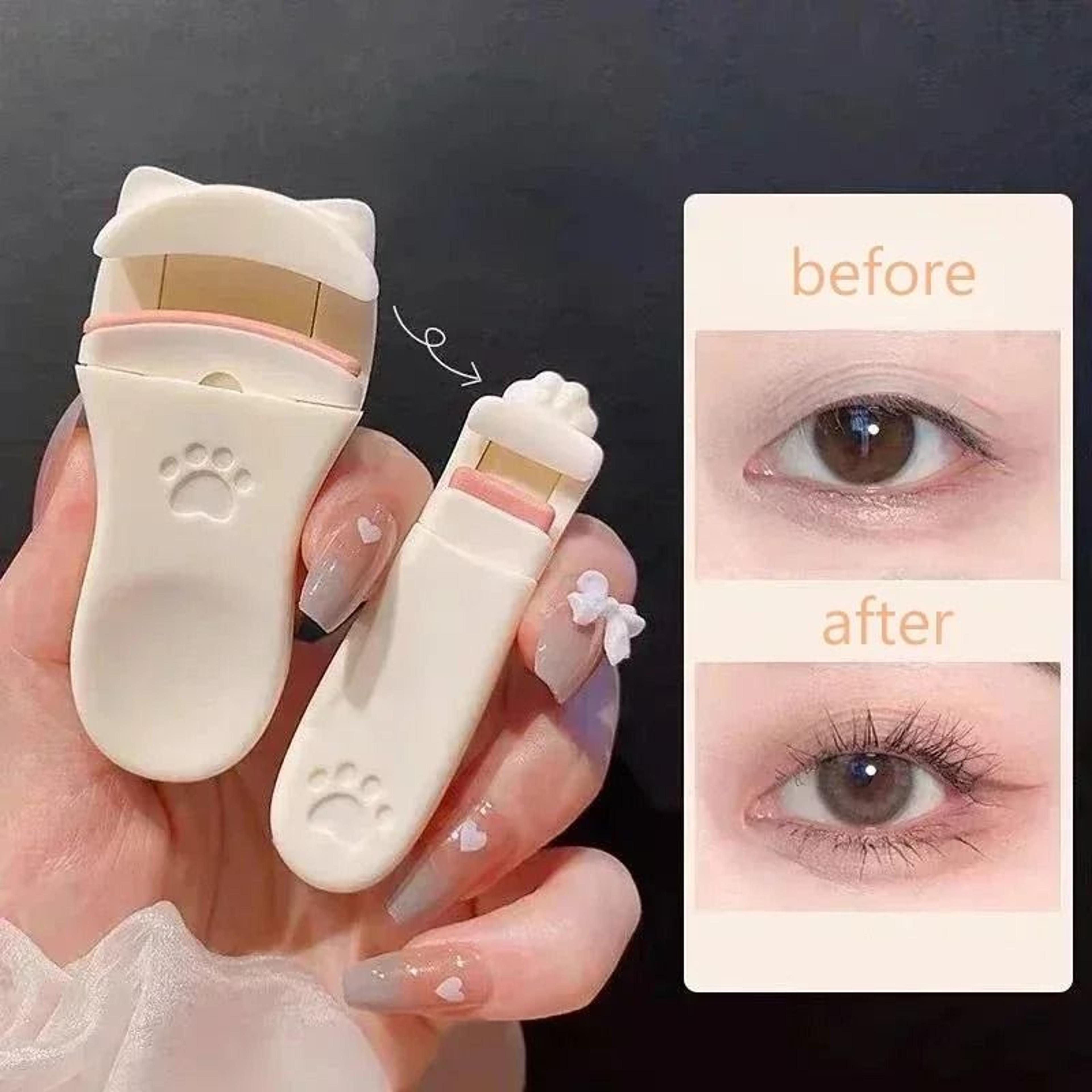 cute cat paw design portable eyelash curler with soft silicone refill pads