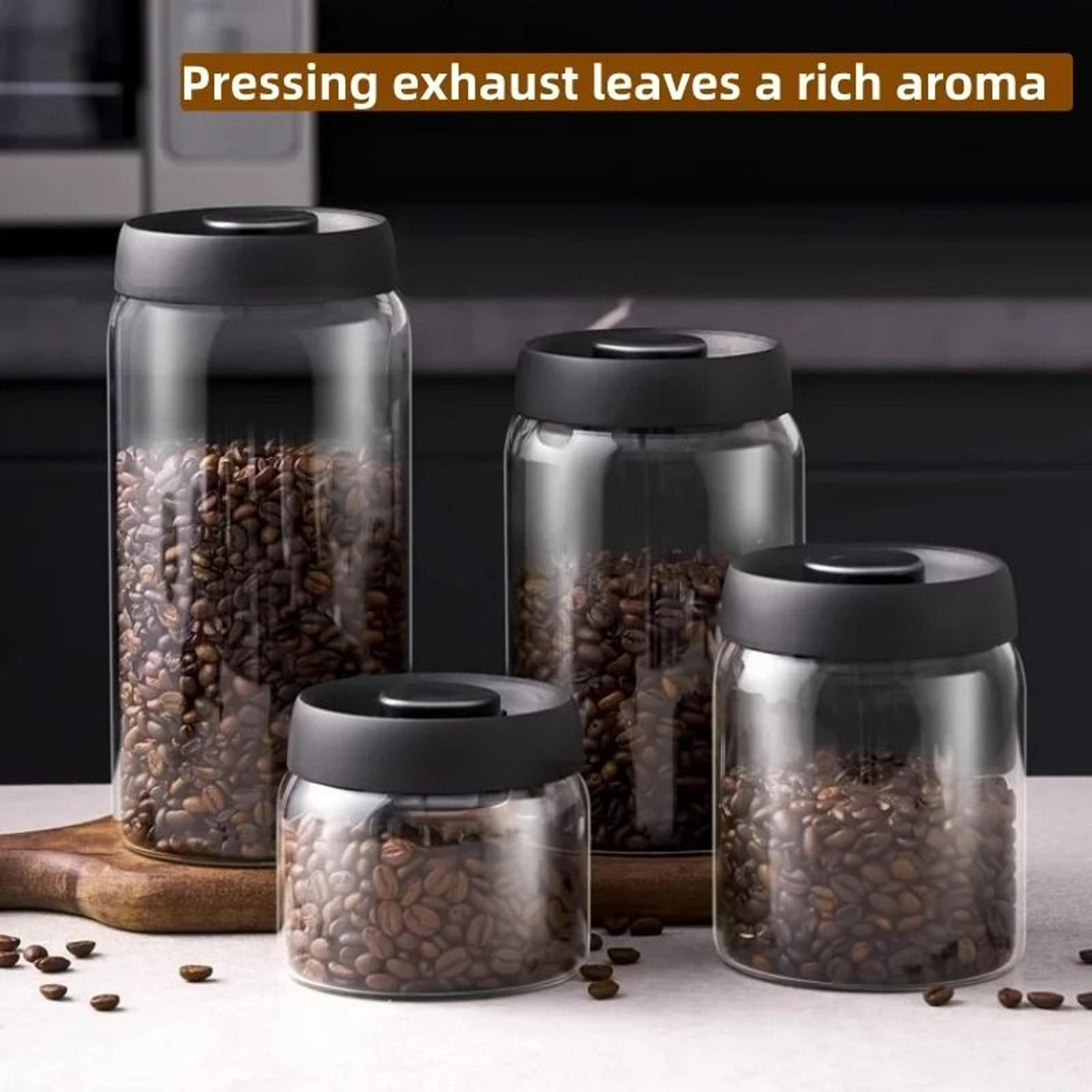 glass coffee bean and tea storage sealed jar with manual vacuum air removal lid