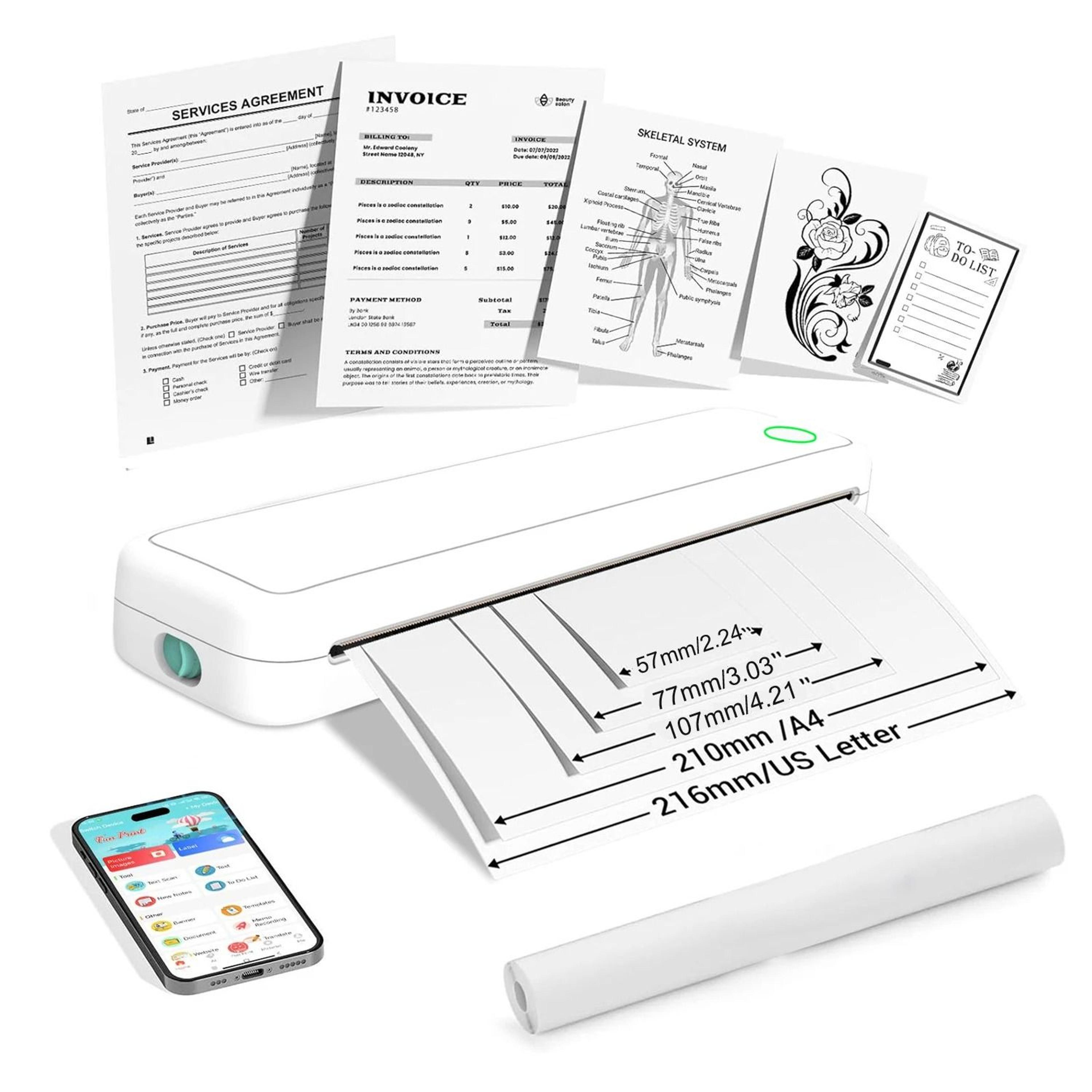 wireless a4 ink free mini portable thermal printer for mobile phones and laptops