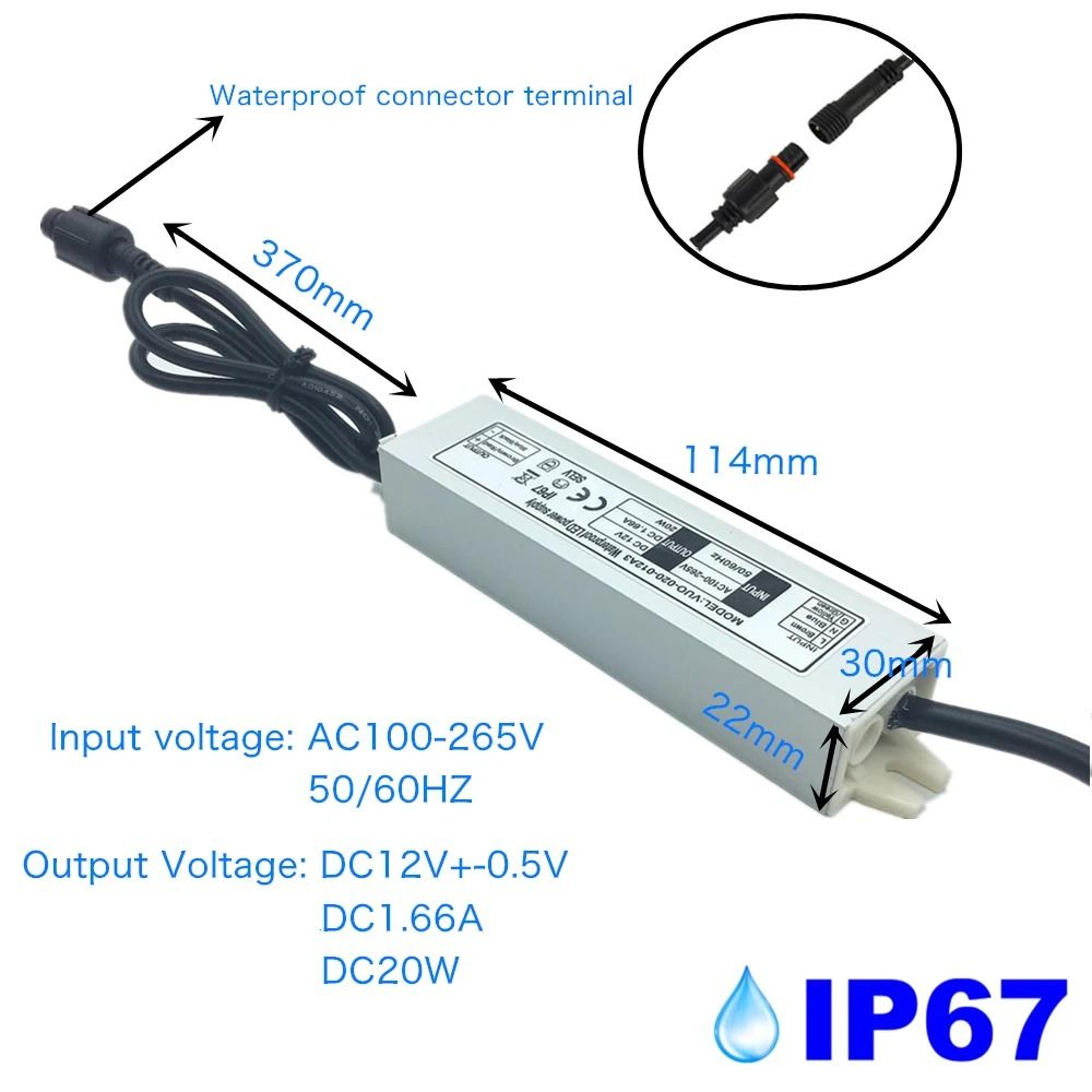 Outdoor Indoor LED Driver 12W 20W Power Supply Adapter Unit AC100 To 265V IP67 Waterproof Transform 7
