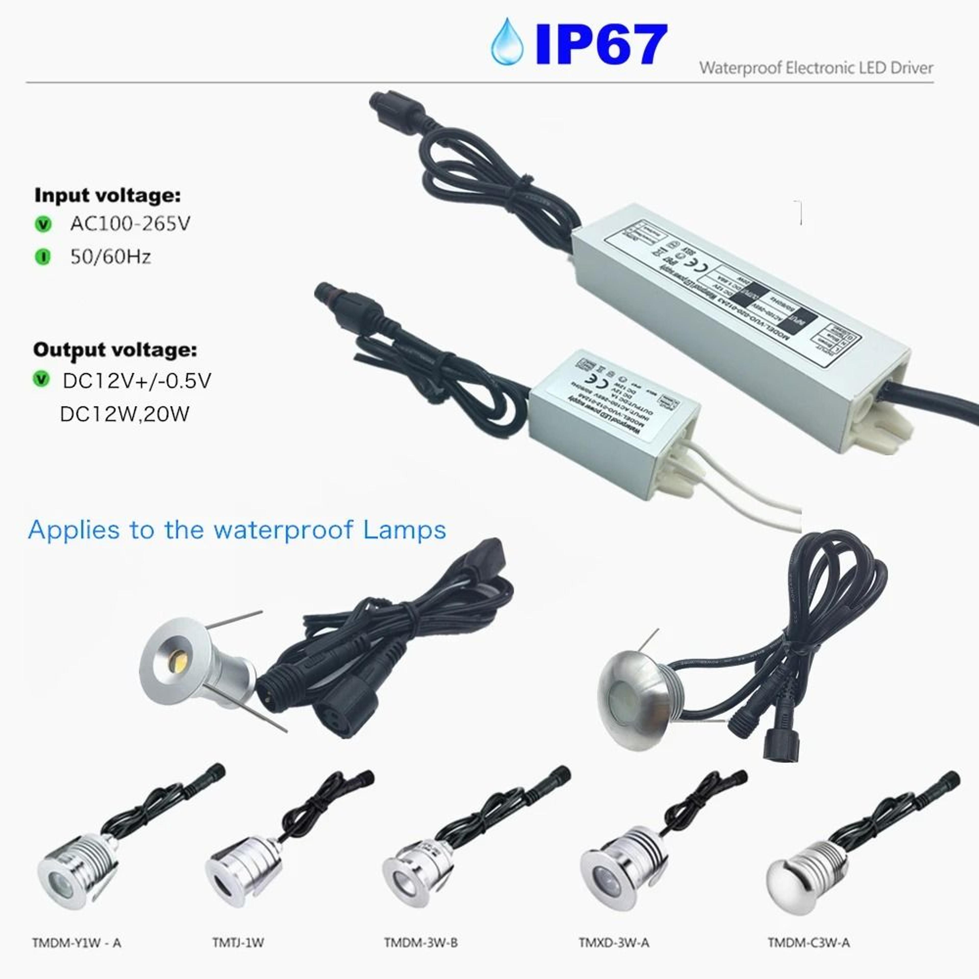 Outdoor Indoor LED Driver 12W 20W Power Supply Adapter Unit AC100 To 265V IP67 Waterproof Transform 1