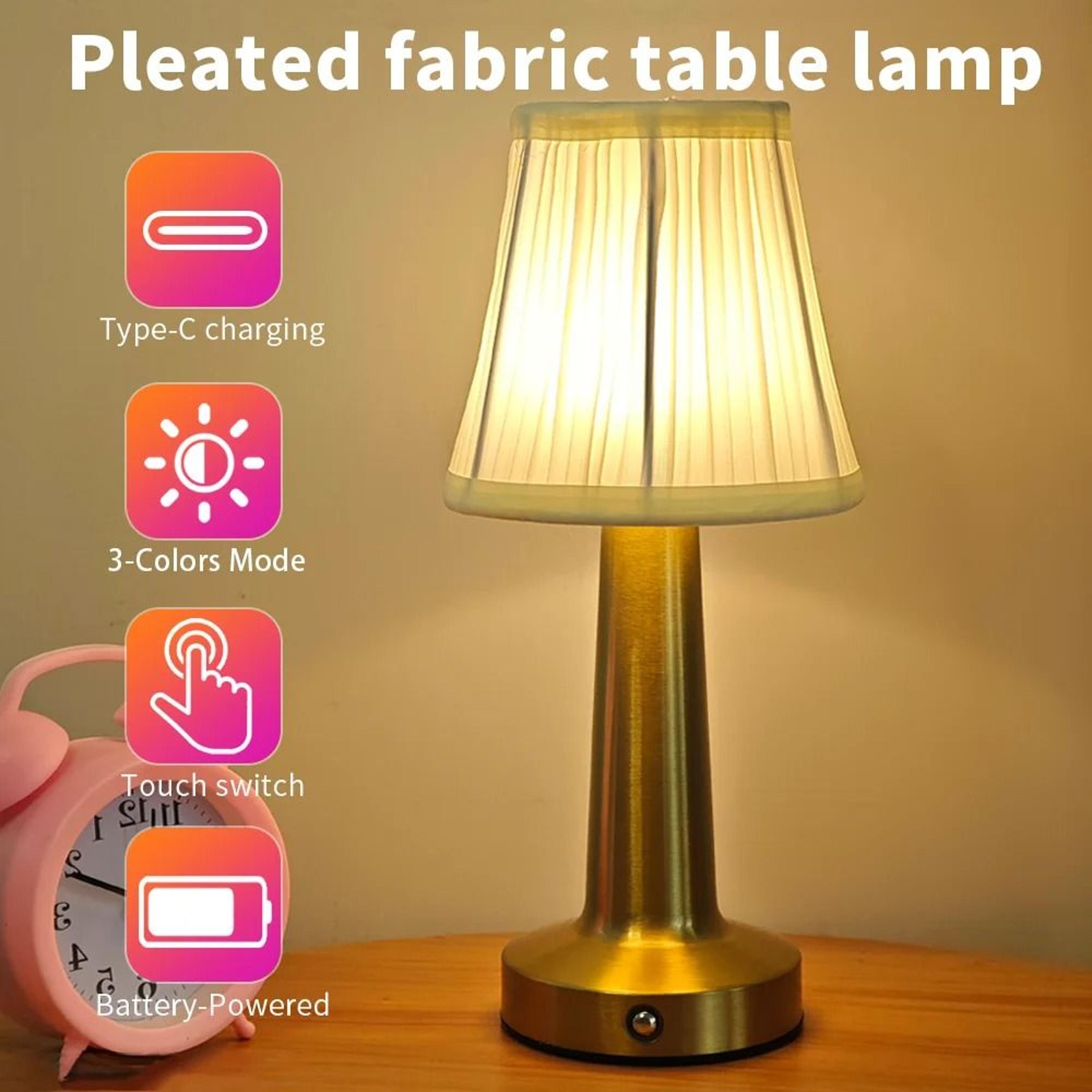 Modern Rechargeable Cordless Touch Control Restaurant LED Table Lamp Pleated Silk Shade Home Decor 1
