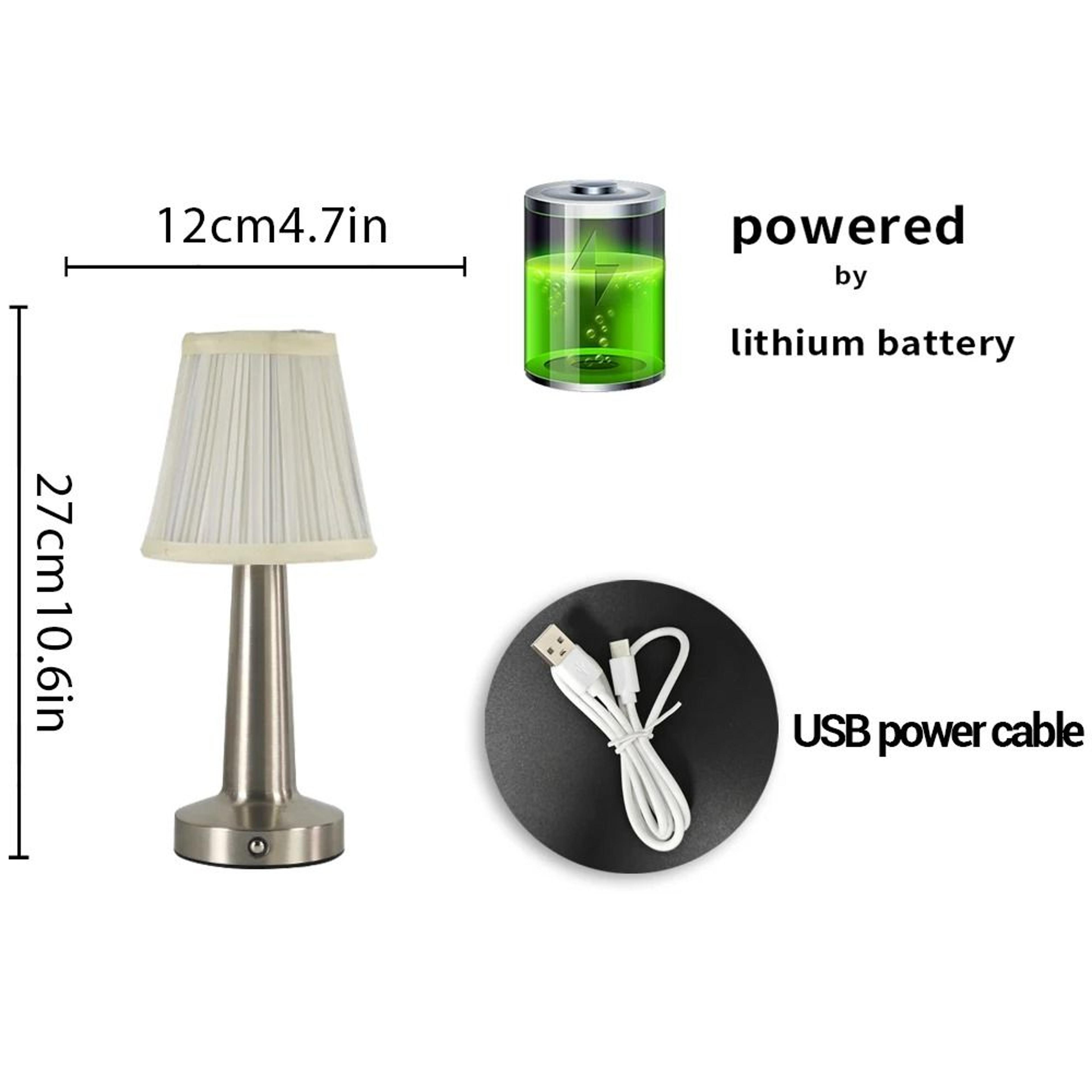 Modern Rechargeable Cordless Touch Control Restaurant LED Table Lamp Pleated Silk Shade Home Decor 2