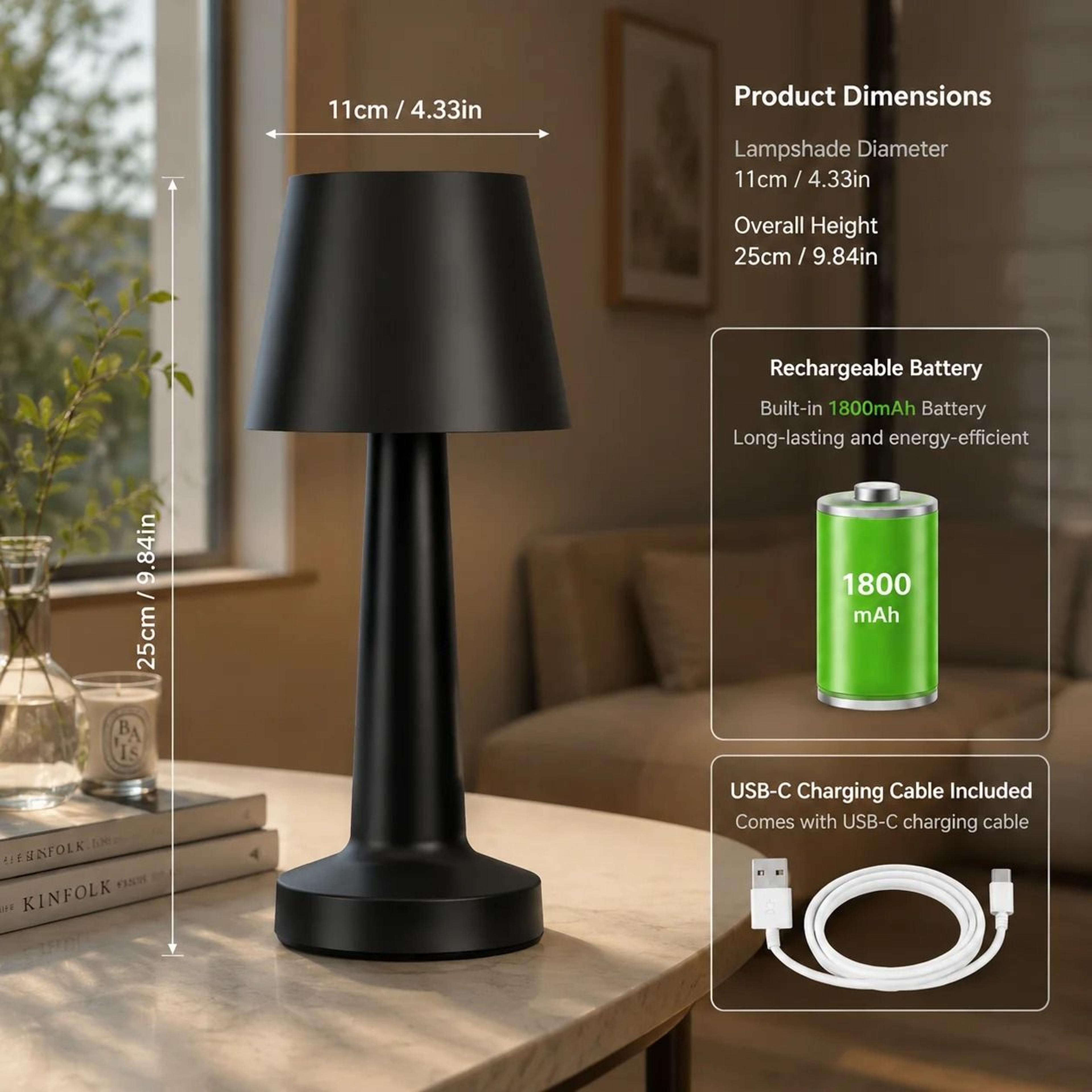 LED Mushroom Table Lamp Wireless Rechargeable Touch Control Dimmable Bedside Night Light Minimalist 5