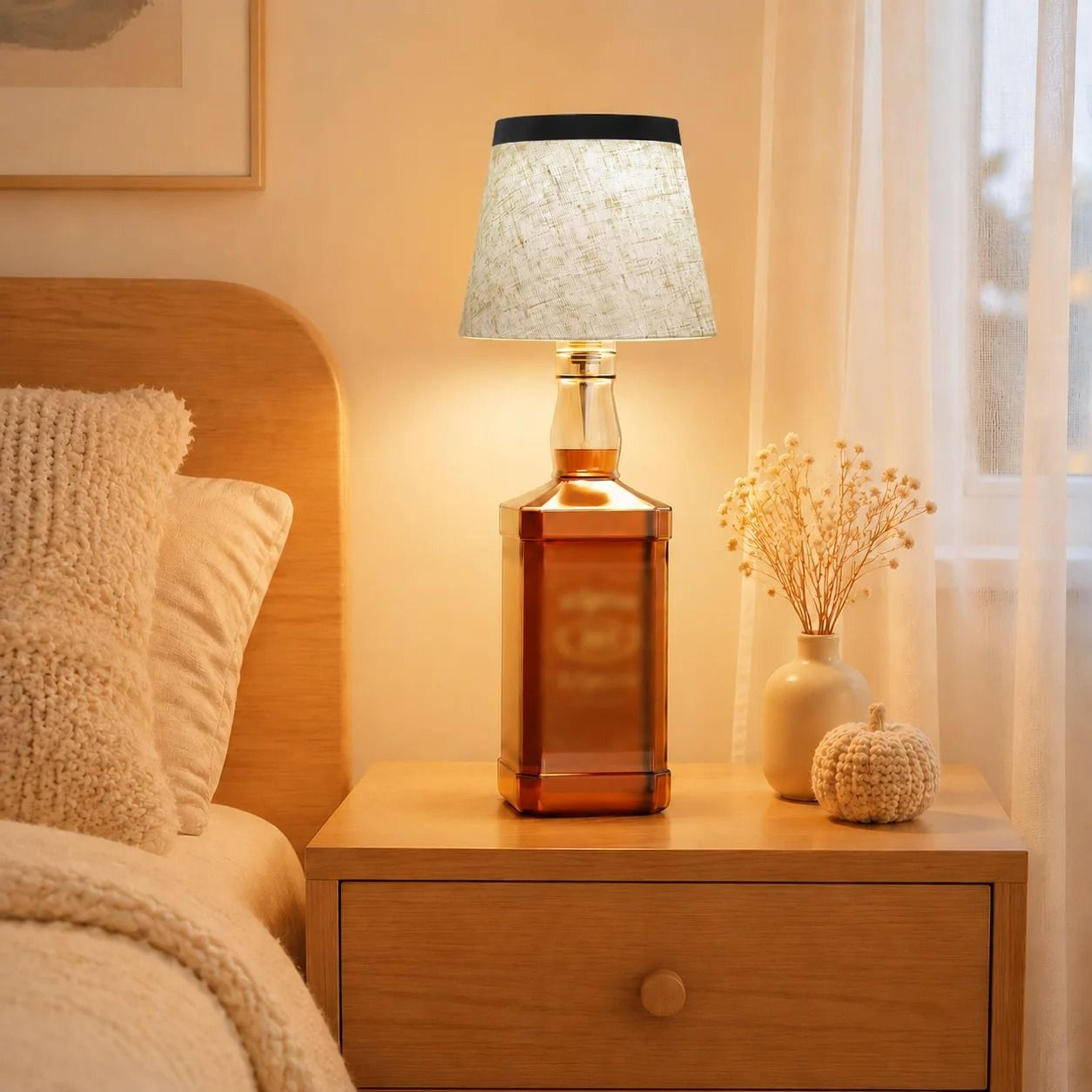 rechargeable bottle table lamp 3 color dimming touch control fabric shade lamp bedroom living room bar