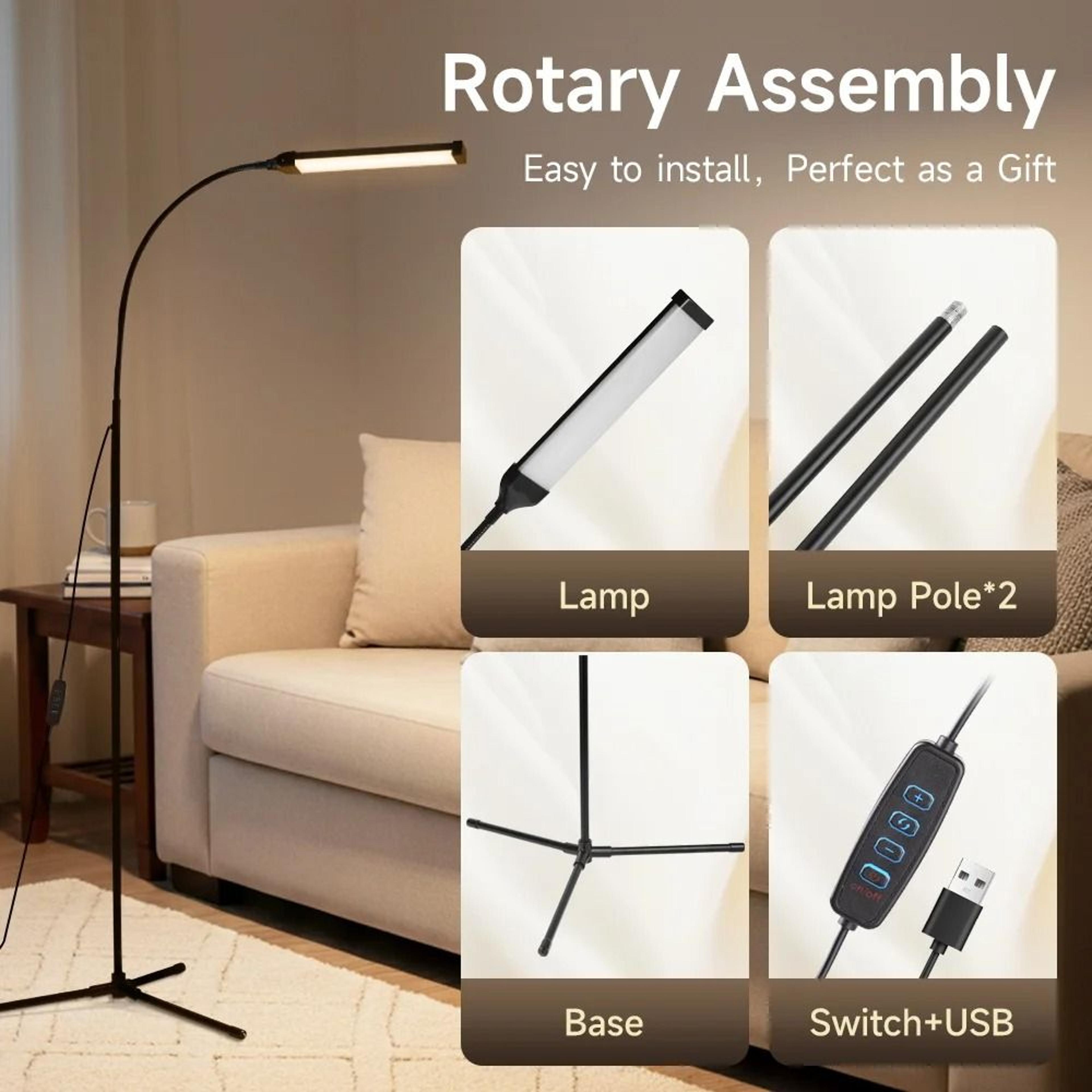 Modern Dimmable LED Floor Lamp Remote Control Stand Light Bedroom Study Office 5