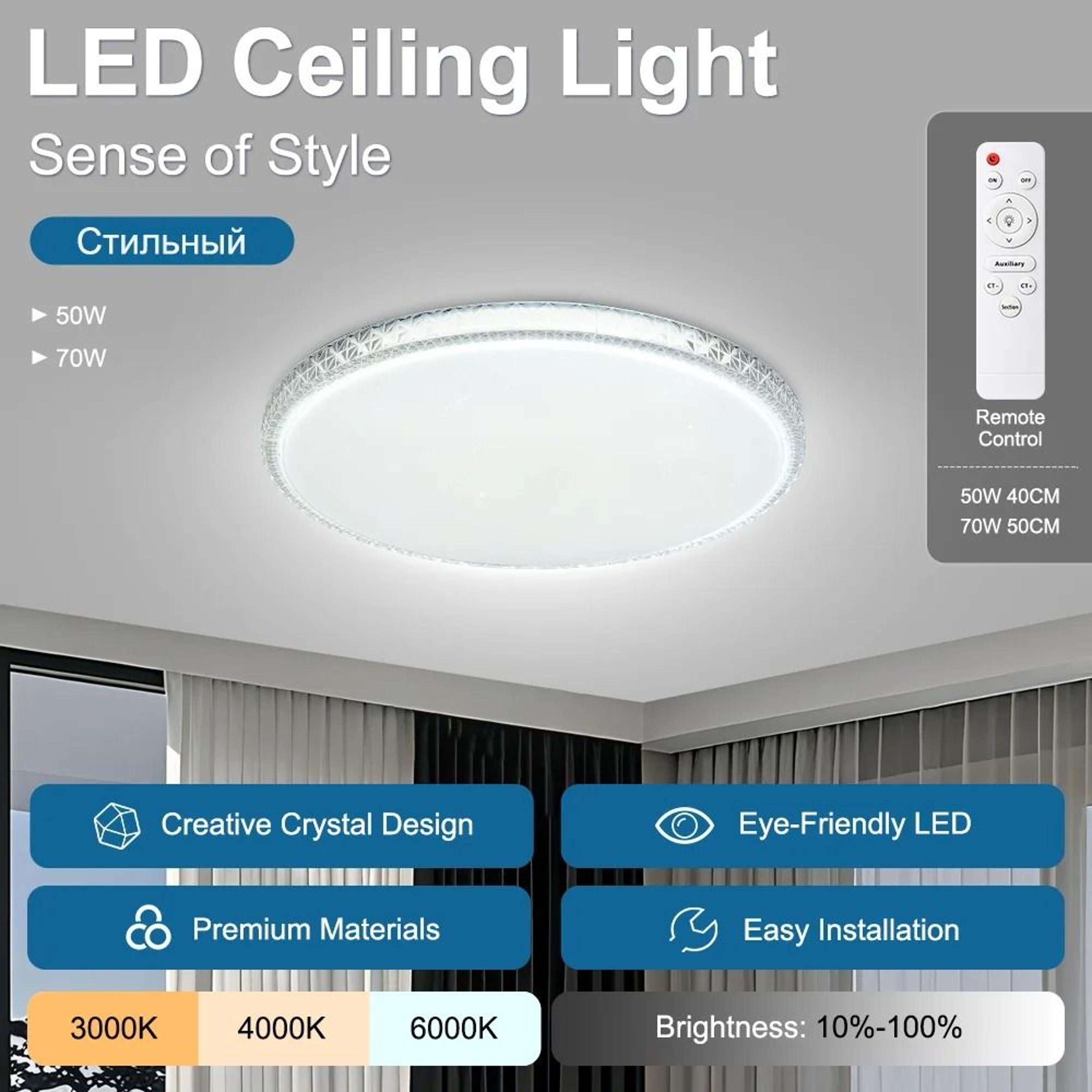 Crystal Frame LED Ceiling Panel Light 220V Remote Control Dimmable Indoor Lamp Living Room Bedroom 1