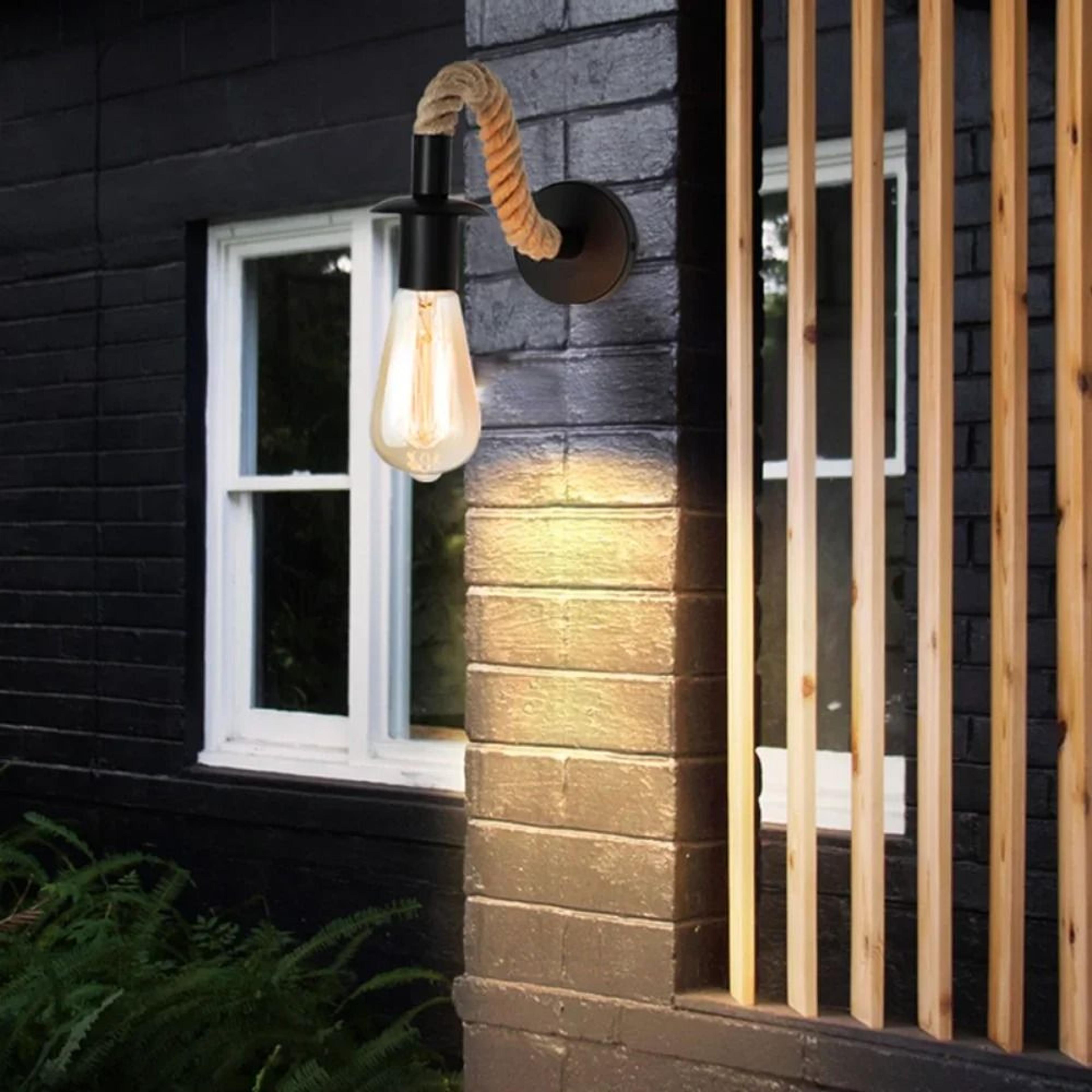 rustic hemp rope iron wall lamp vintage edison sconce industrial decor fixture loft hallway corridor