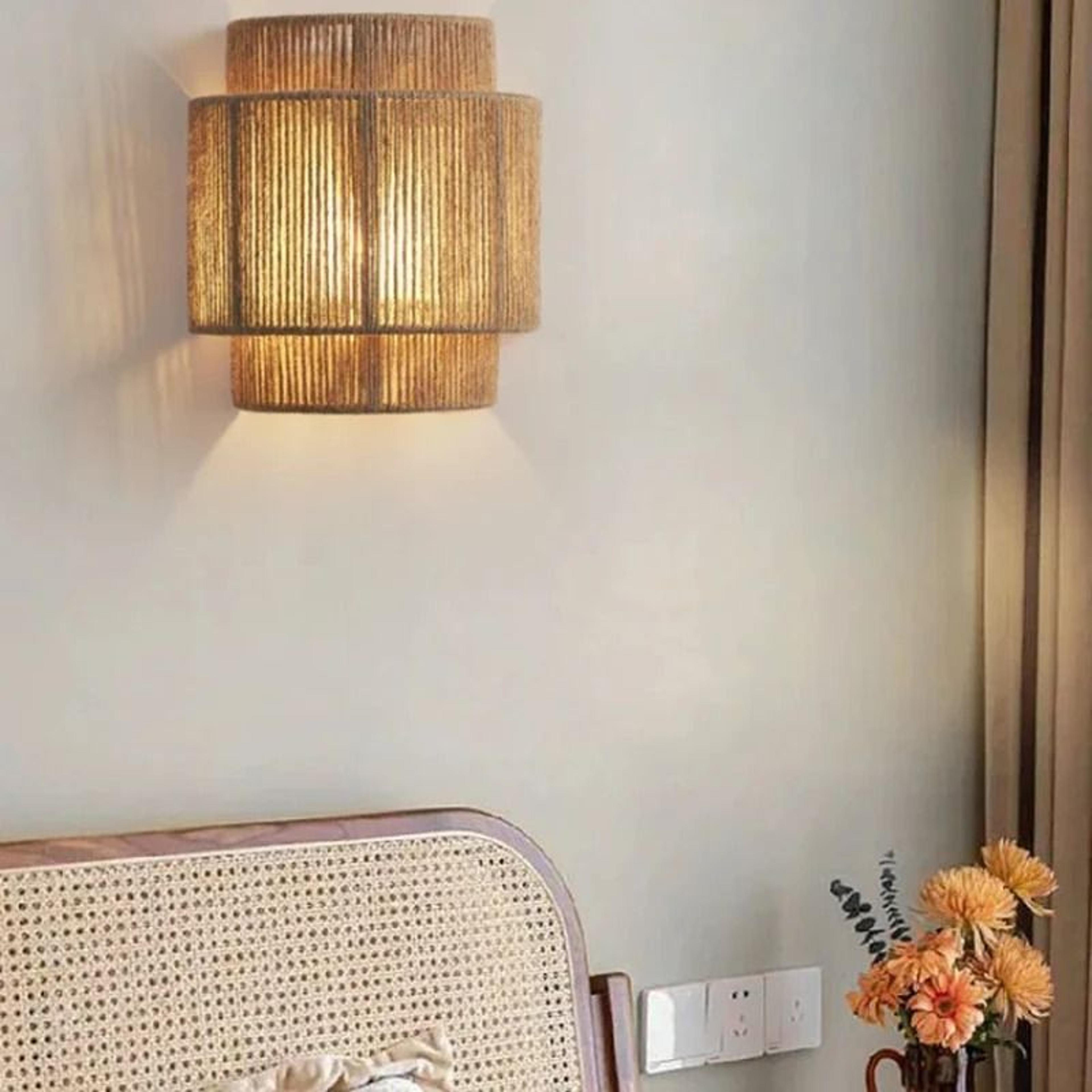 retro woven rattan wall sconce natural hemp rope sconce living room corridor bedside accent fixture