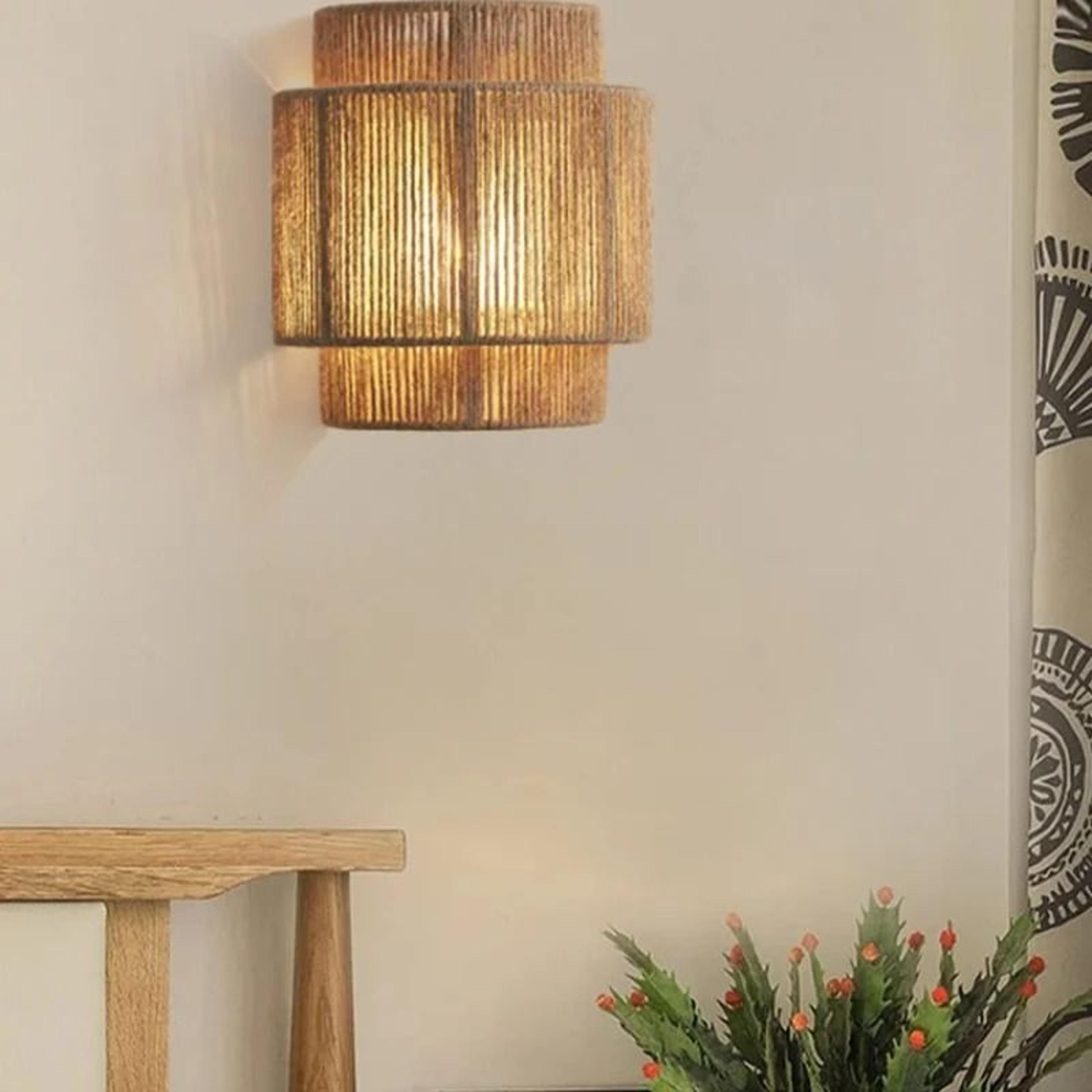 Retro Woven Rattan Wall Sconce Natural Hemp Rope Sconce Living Room Corridor Bedside Accent Fixture 3