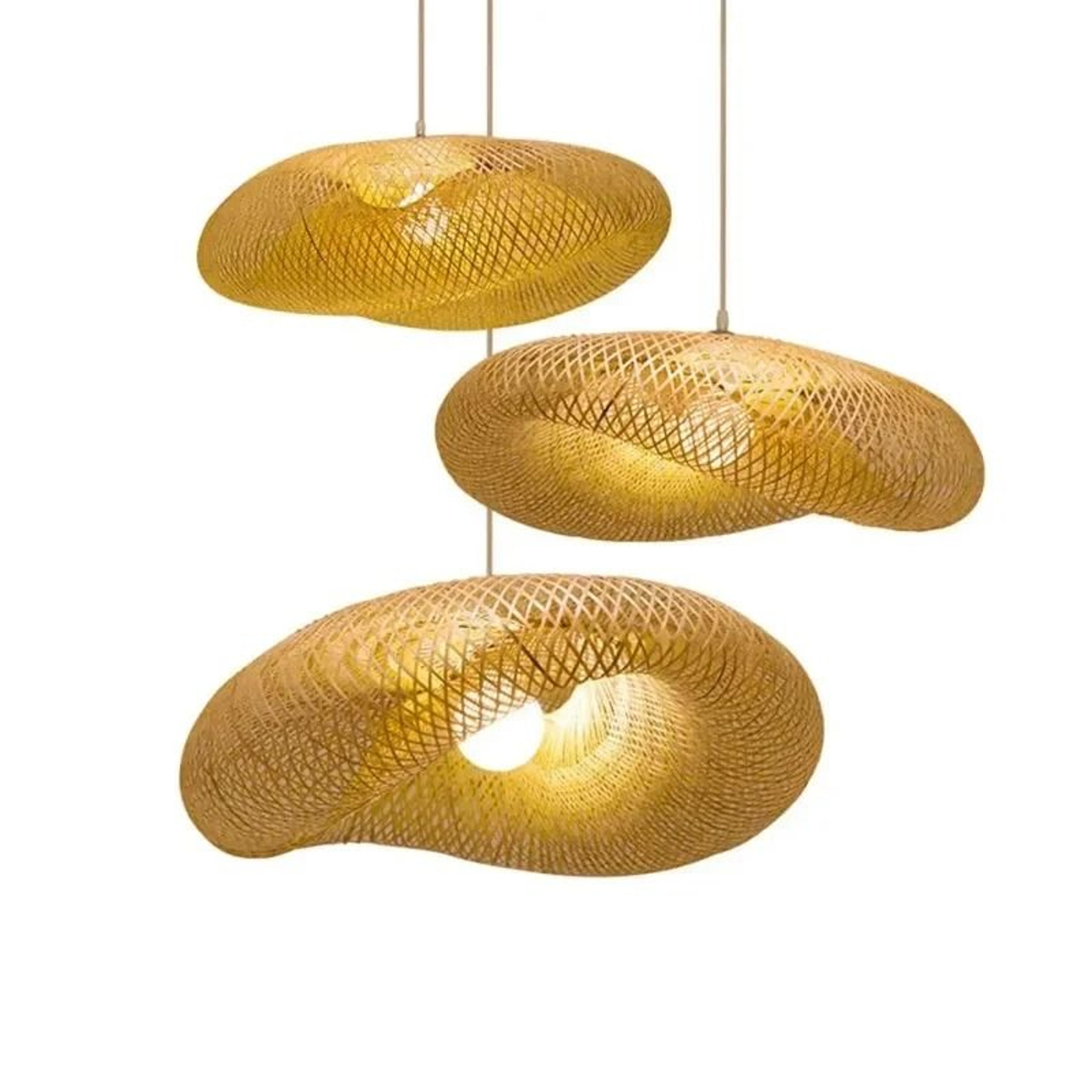 Handmade Bamboo Weaving Pendant Light Vintage Woven Chandelier 157 Inch Diameter Hanging Lamp 3
