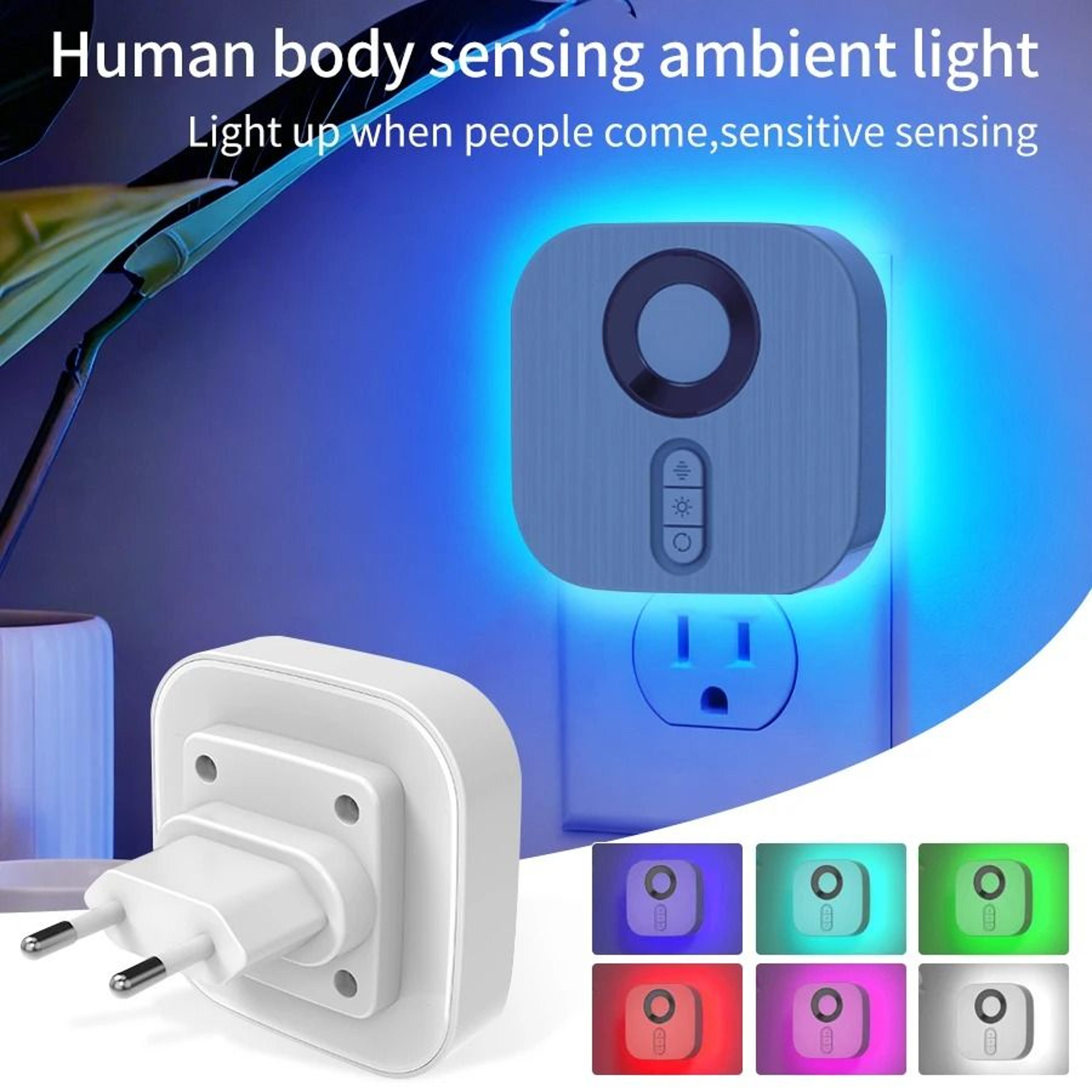 plug in led night light motion sensor pass through socket rgb color ambient wall lamp