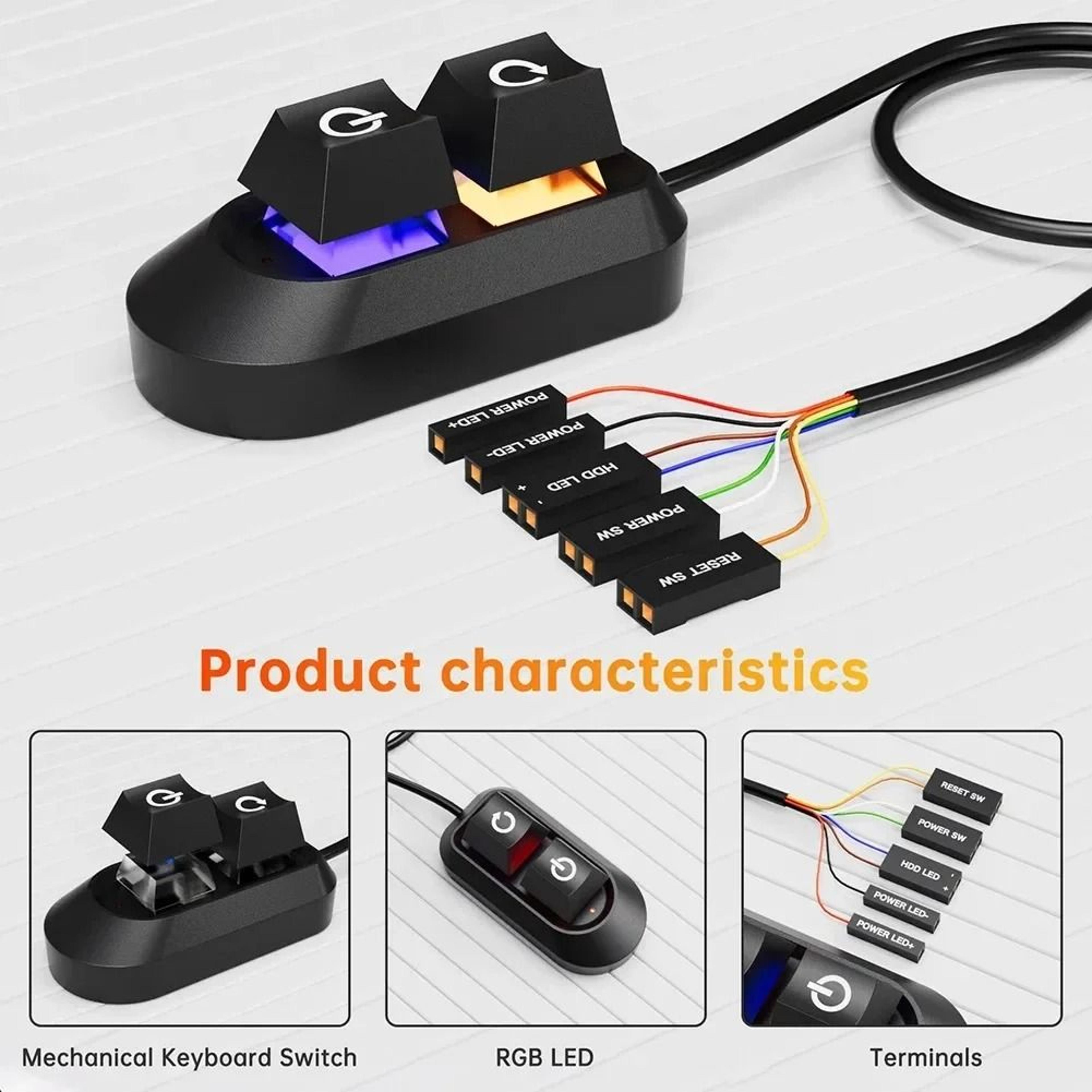 desktop mechanical computer power switch external pc start button extension cable 6.6ft reset switch