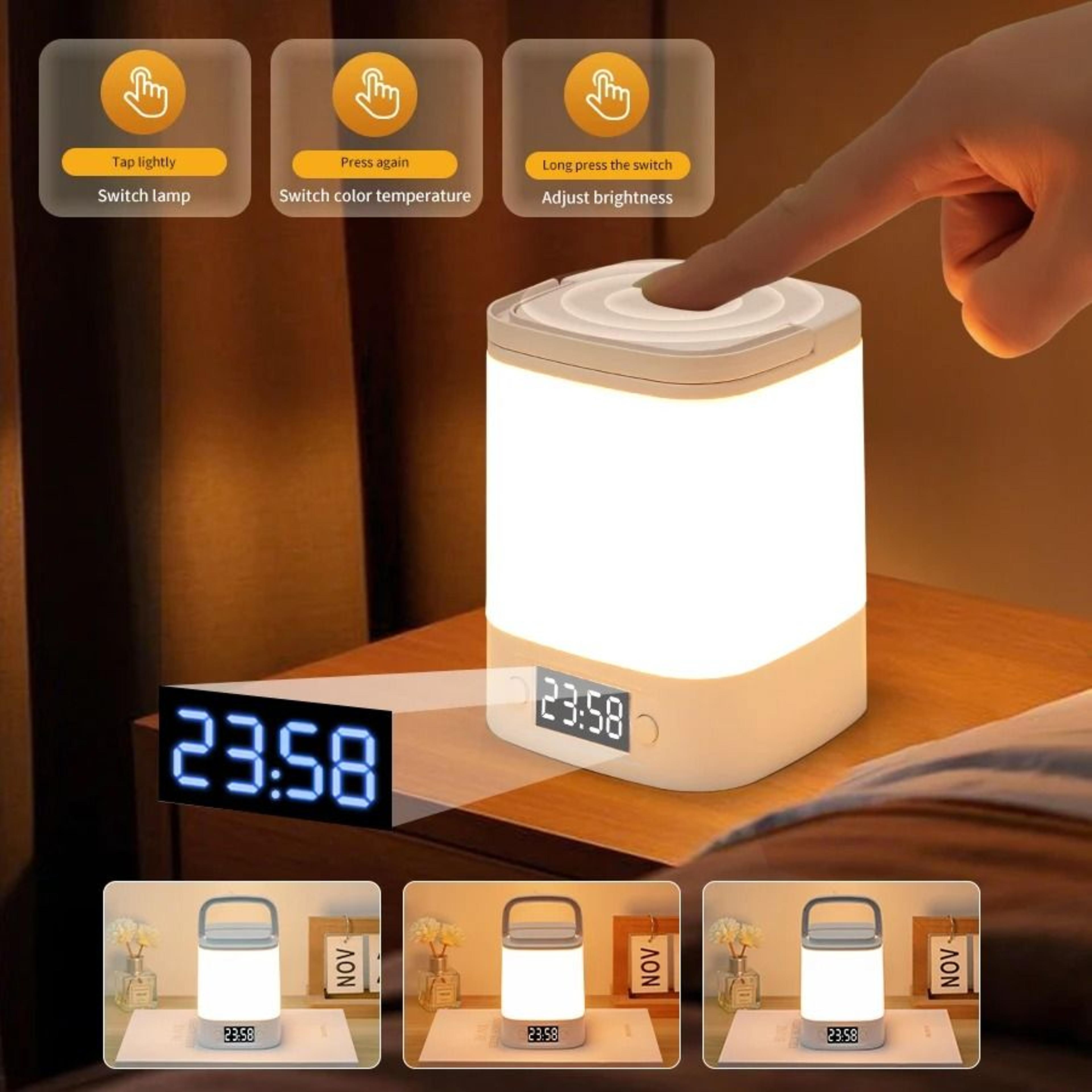 dimmable bedside led night light digital clock display usb rechargeable remote control table lamp