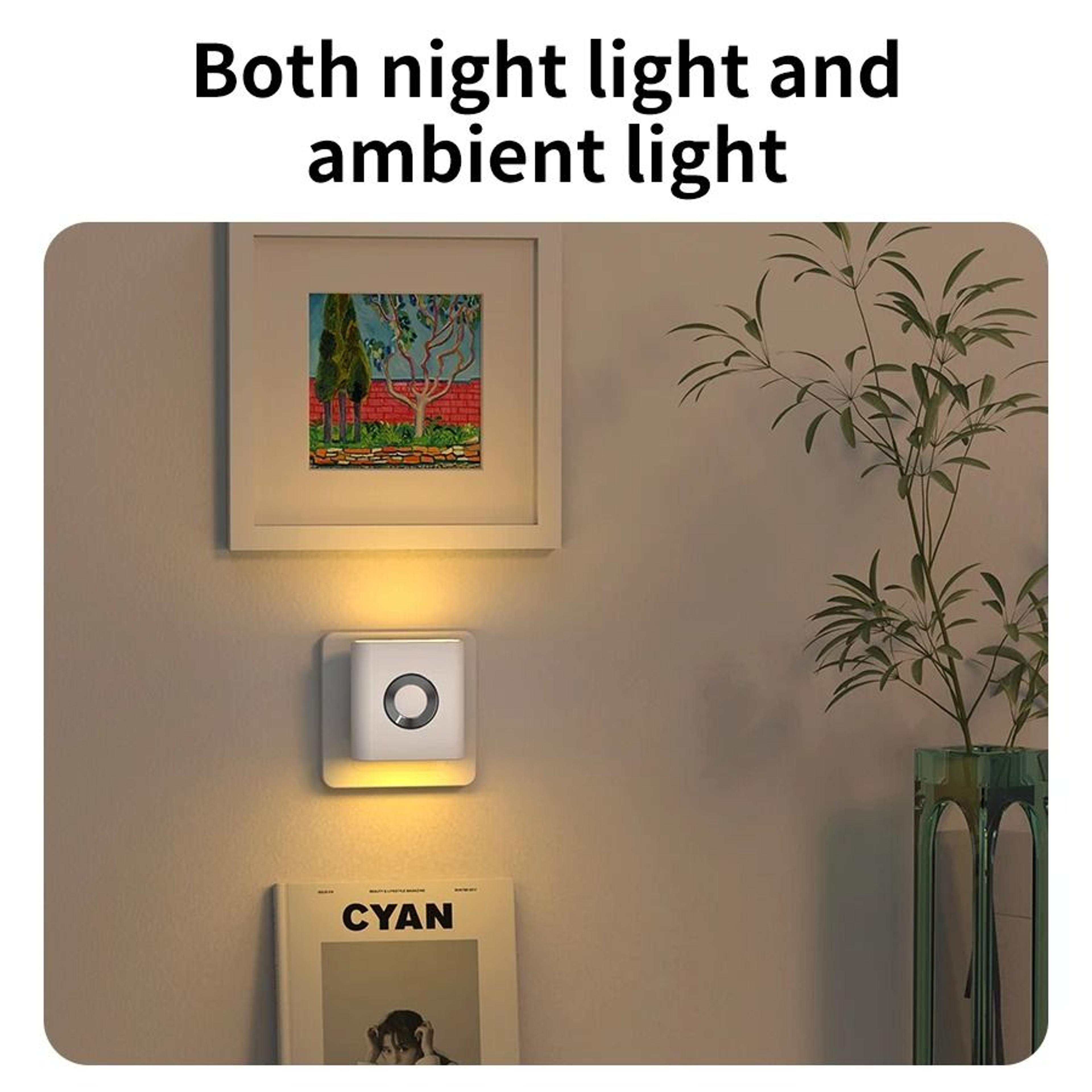Plug In LED Night Light With Integrated Outlet Motion Sensor Warm White Ambient Wall Lamp For Bedro 2