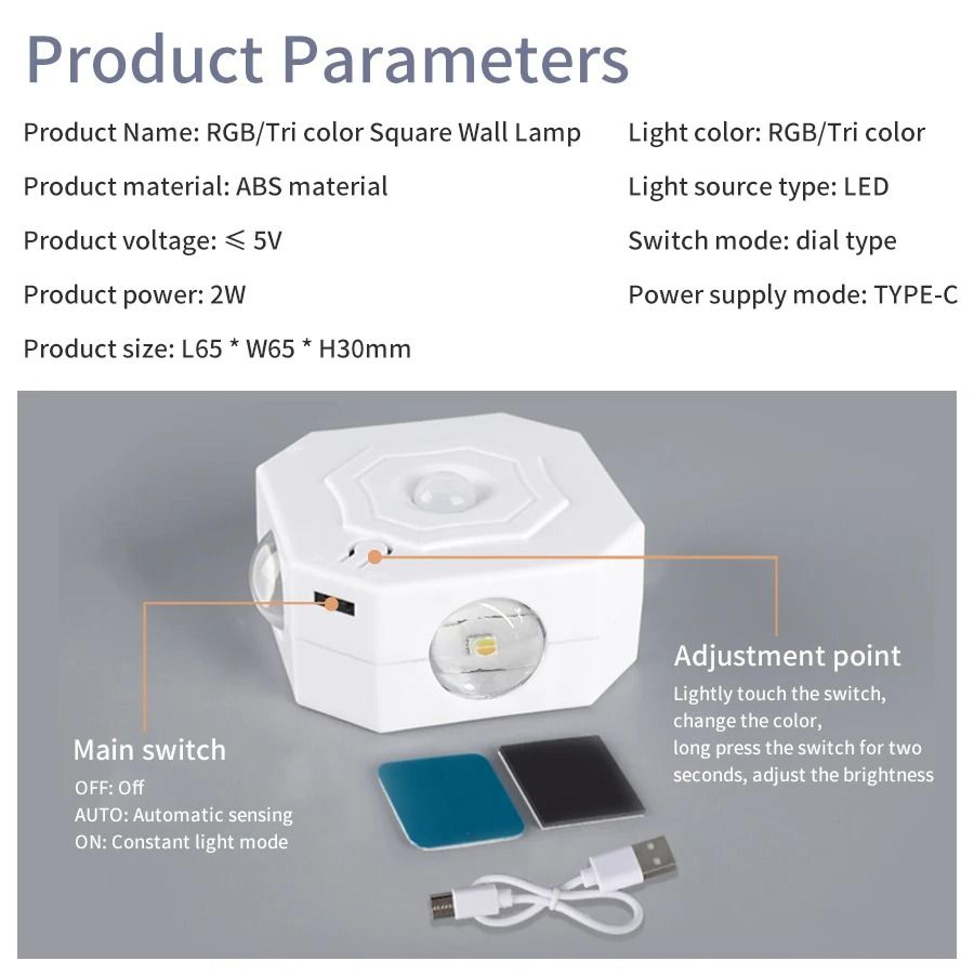 Motion Sensor LED Wall Light 3 Colors RGB Touch Dimming Magnetic Bedside Stair Night Lamp USB Recha 5