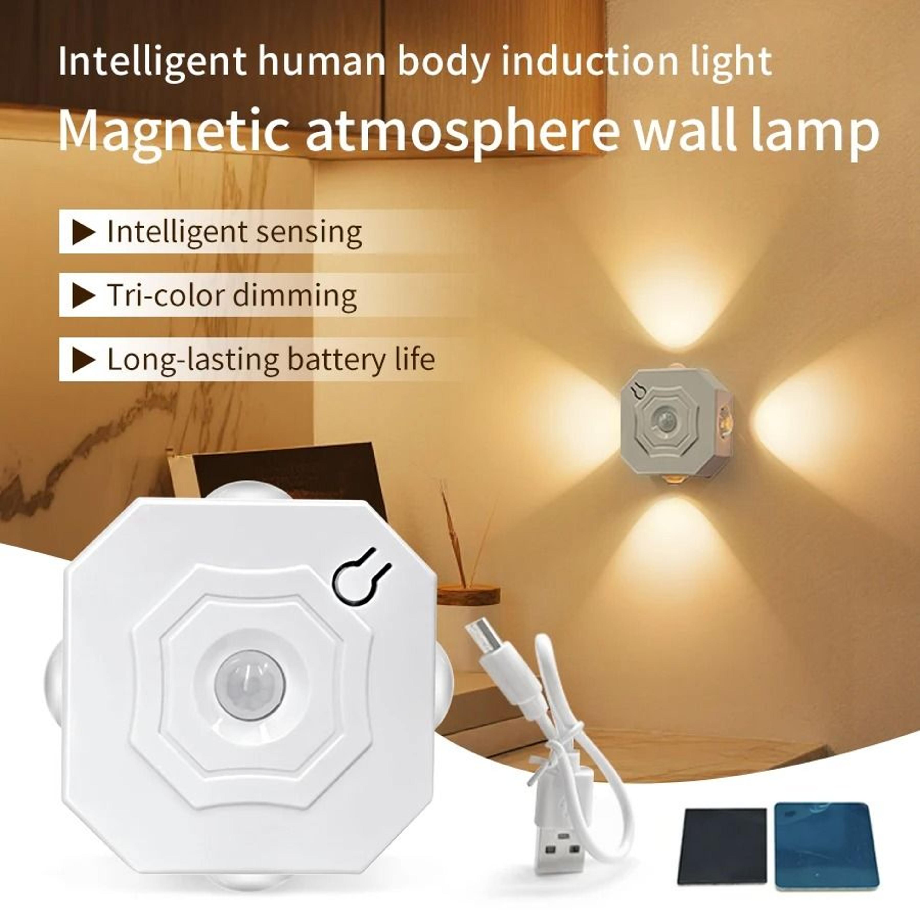 Motion Sensor LED Wall Light 3 Colors RGB Touch Dimming Magnetic Bedside Stair Night Lamp USB Recha 1