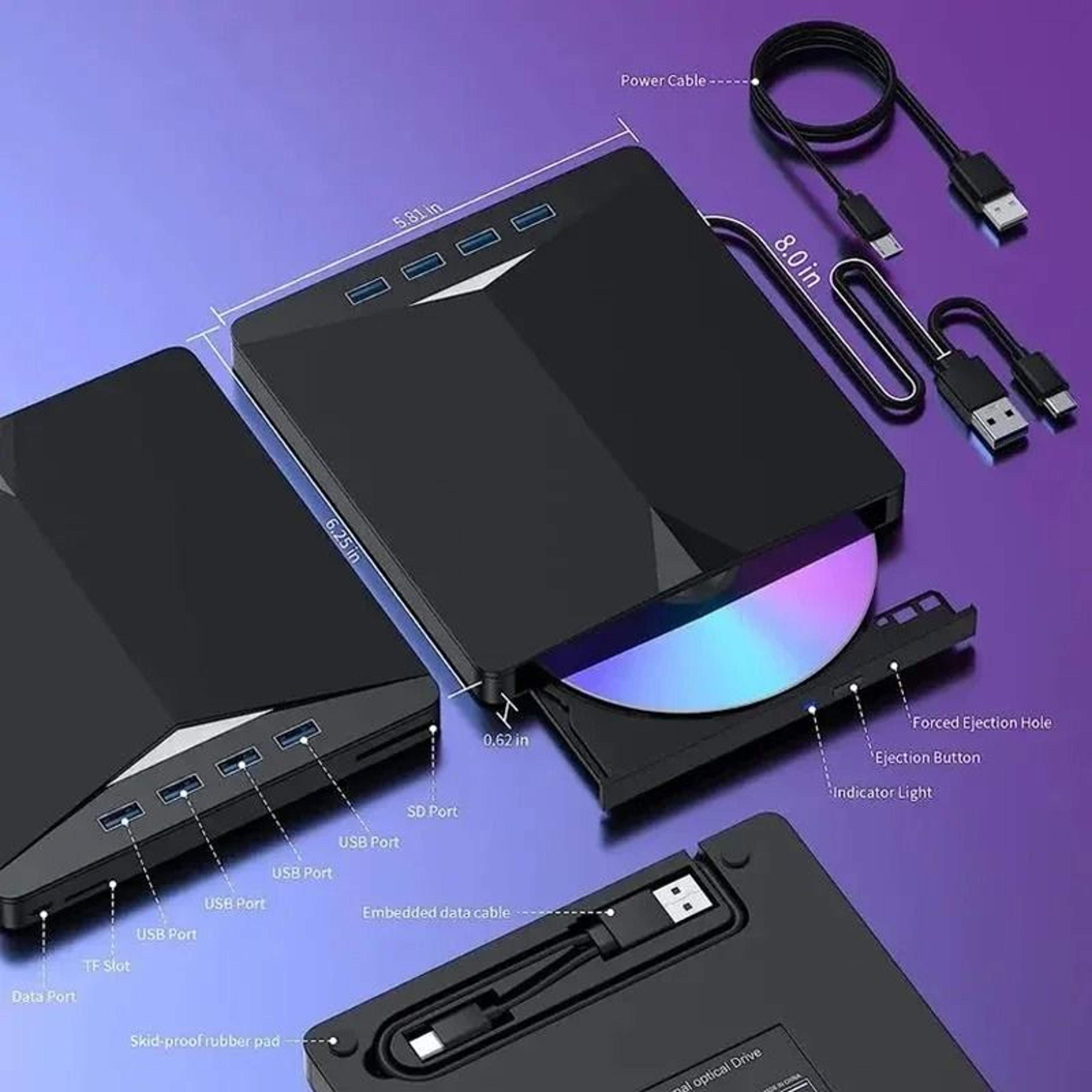 7 In 1 USB 30 Type C External DVD CD RW Drive Tray Style DVD Burner Reader Player For Laptops And D 2