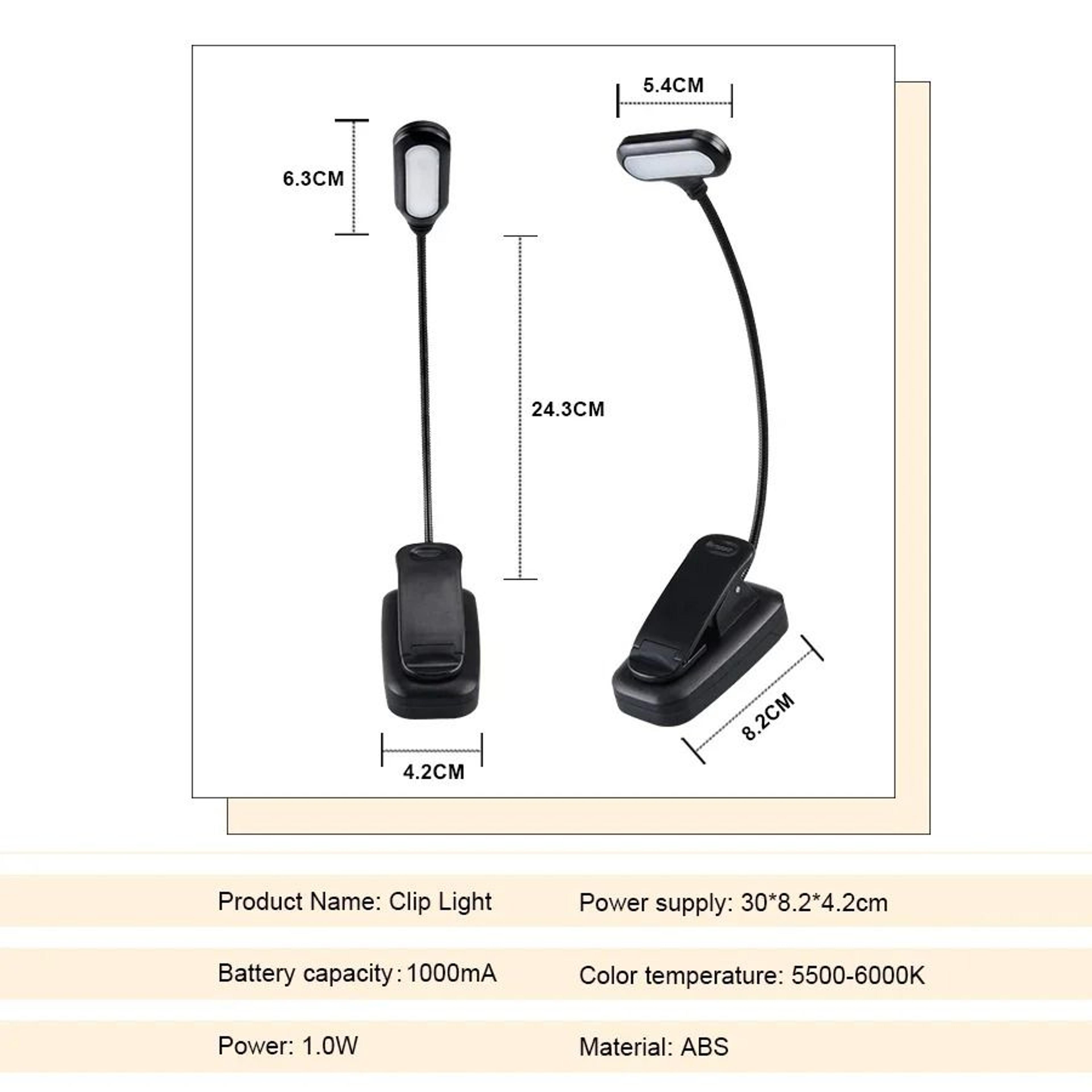 Mini Portable Clip On LED Book Light Flexible Gooseneck Reading Lamp 3