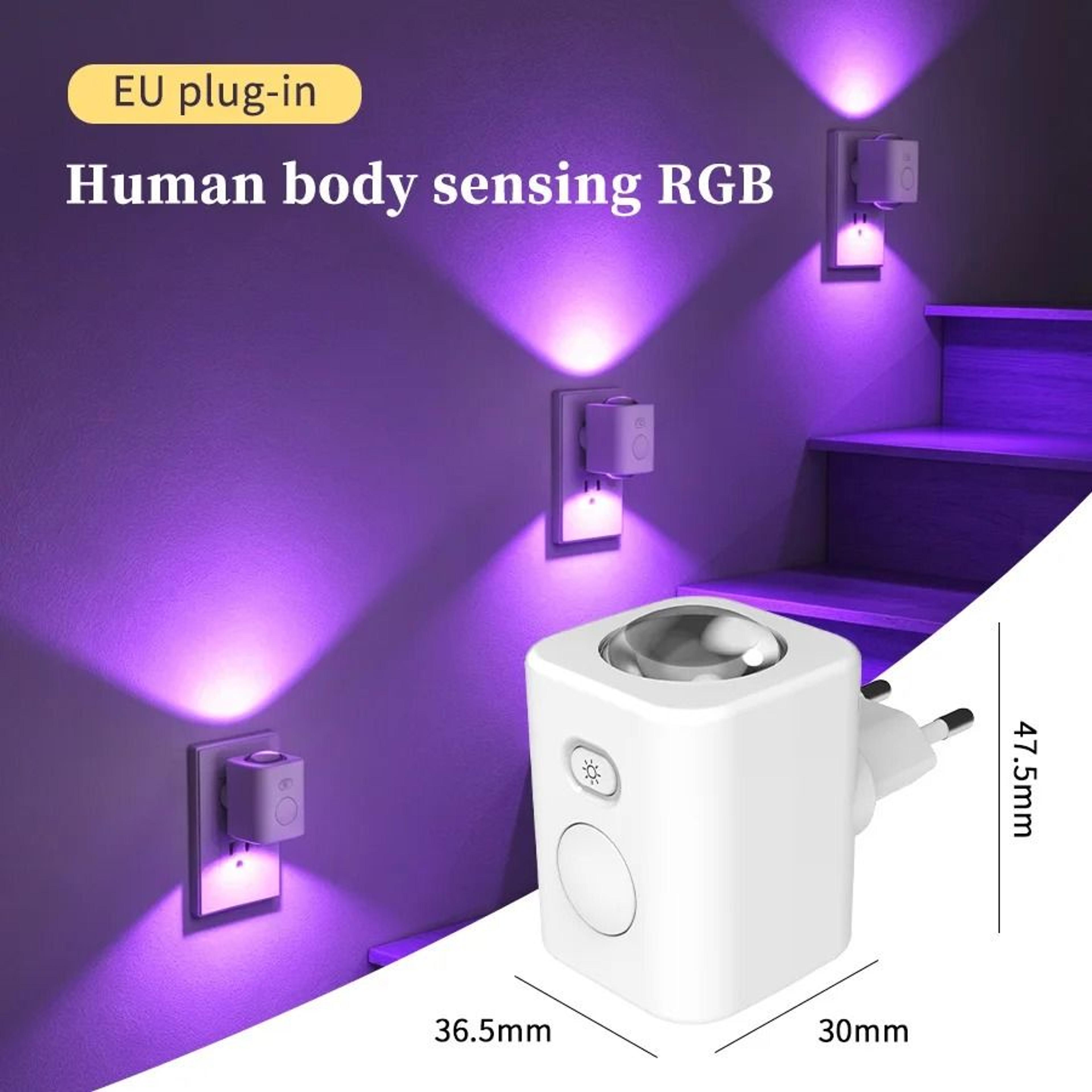 Motion Sensor Plug In Night Light Dimmable RGB Color Changing LED Wall Lamp 6