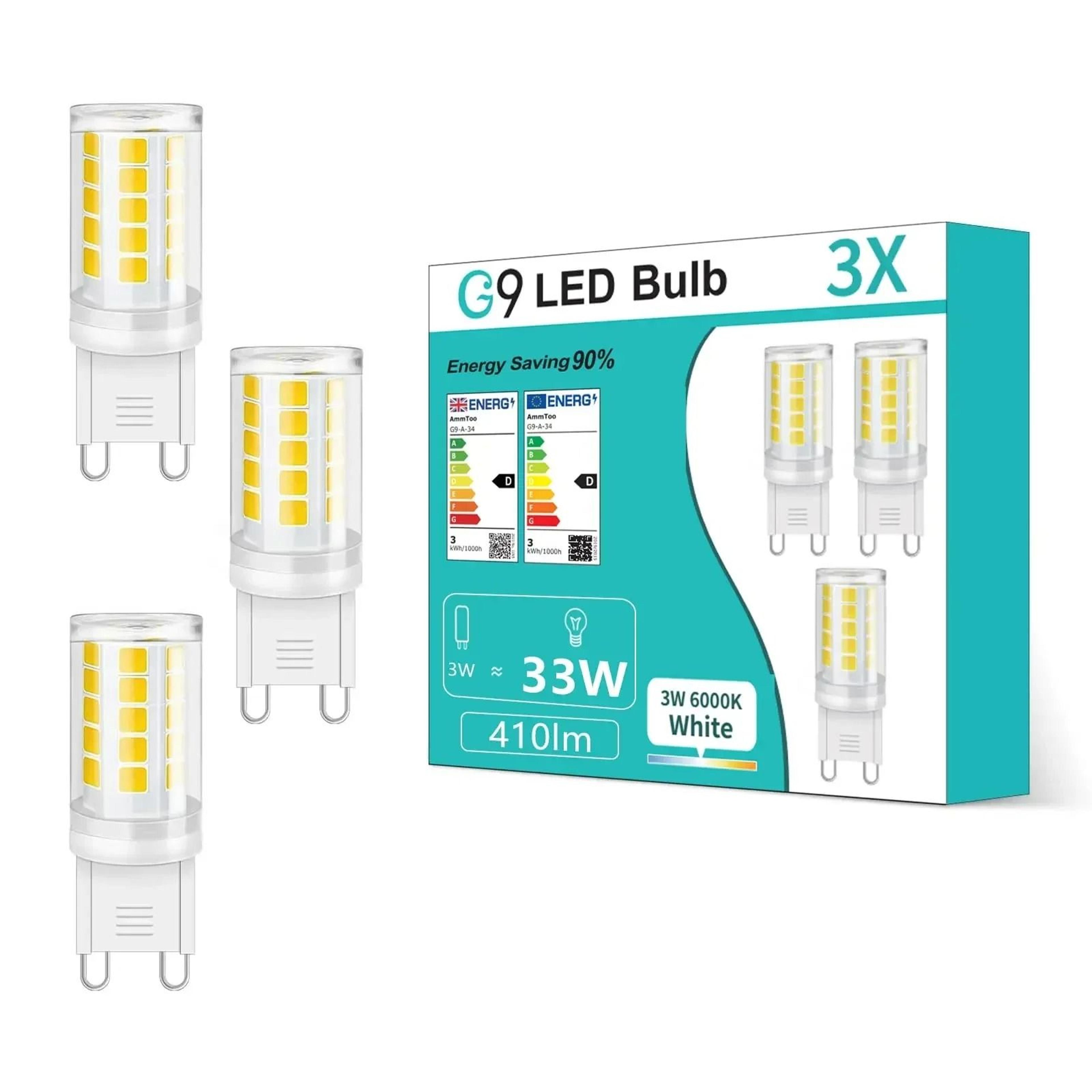 G9 LED Corn Bulbs 3W No Flicker 30W Halogen Replacement Chandelier Light 6