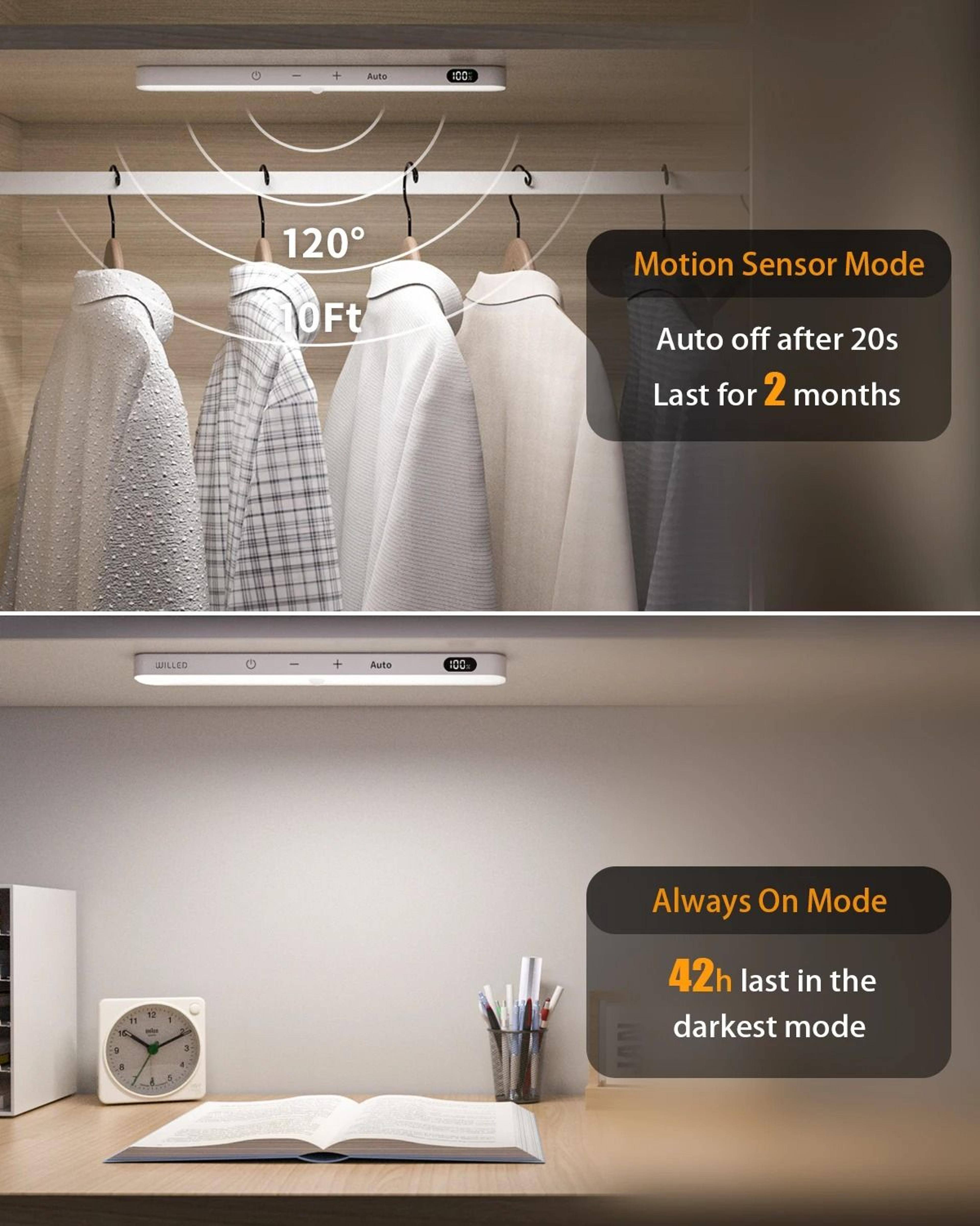 Cordless Motion Sensor LED Cabinet Light Bar Battery Display Touch Night Light 2