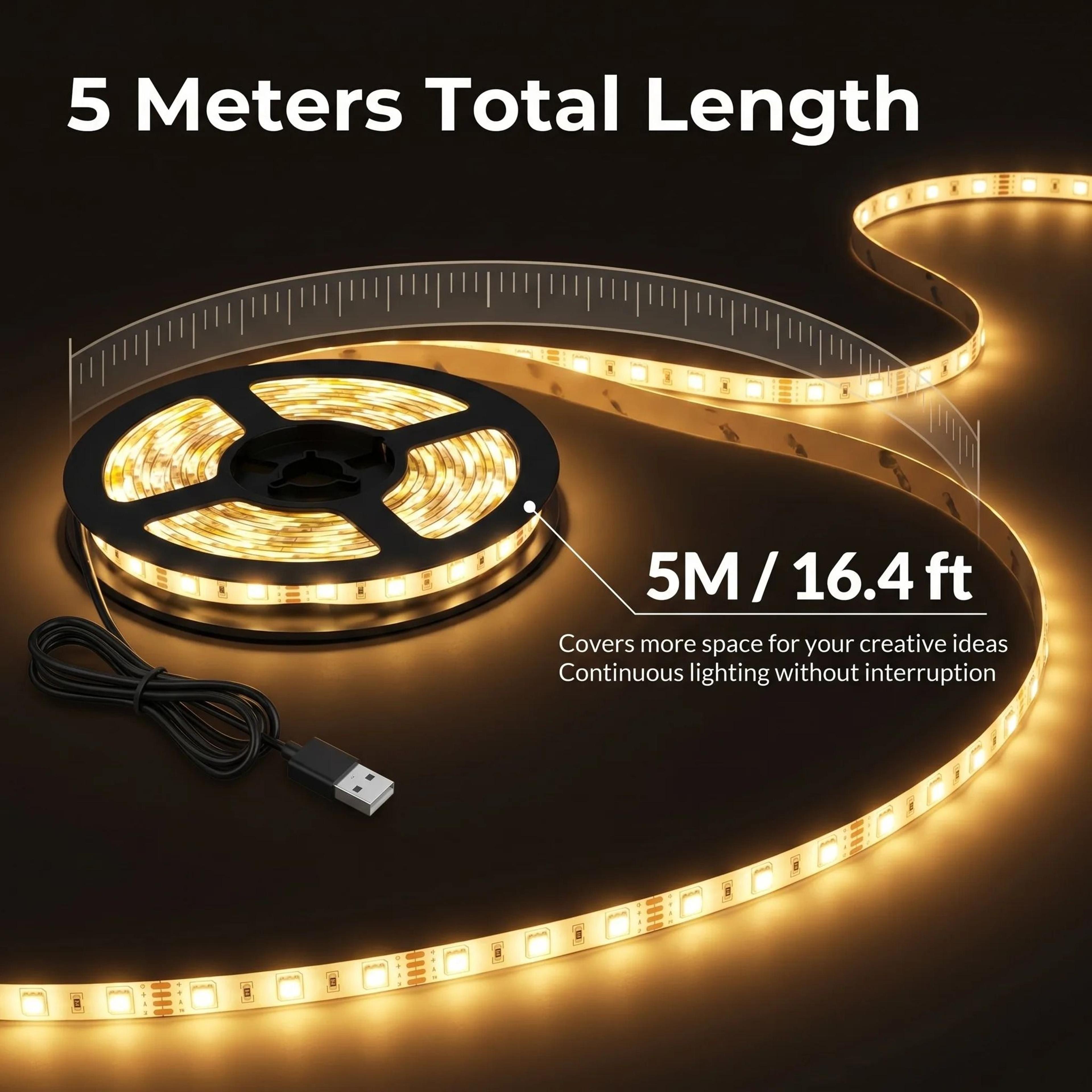 USB LED Strip Lights 5M 164 Ft Waterproof Ambient Backlight Ribbon Tape Room Decor 3