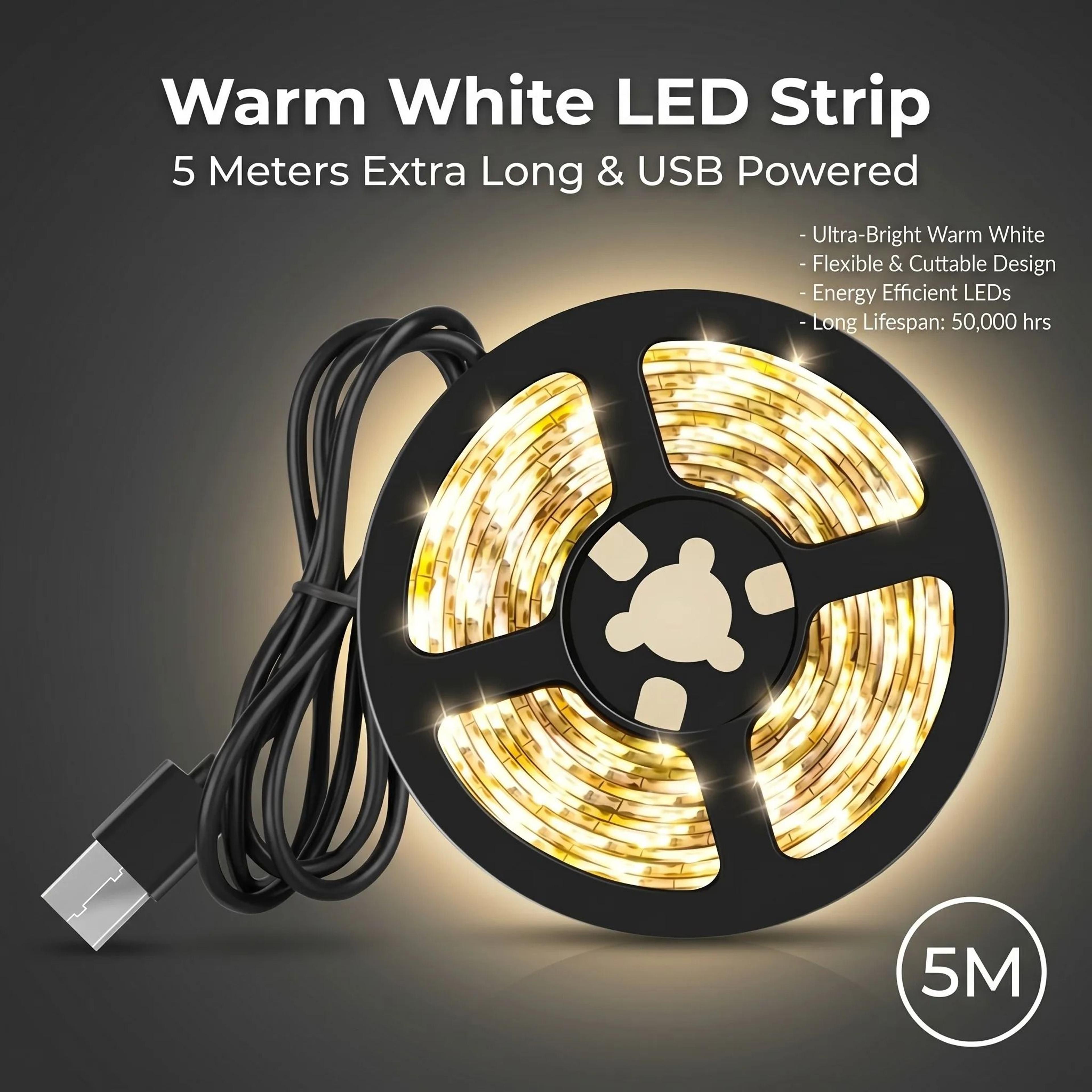 usb led strip lights 5m 16.4 ft waterproof ambient backlight ribbon tape room decor