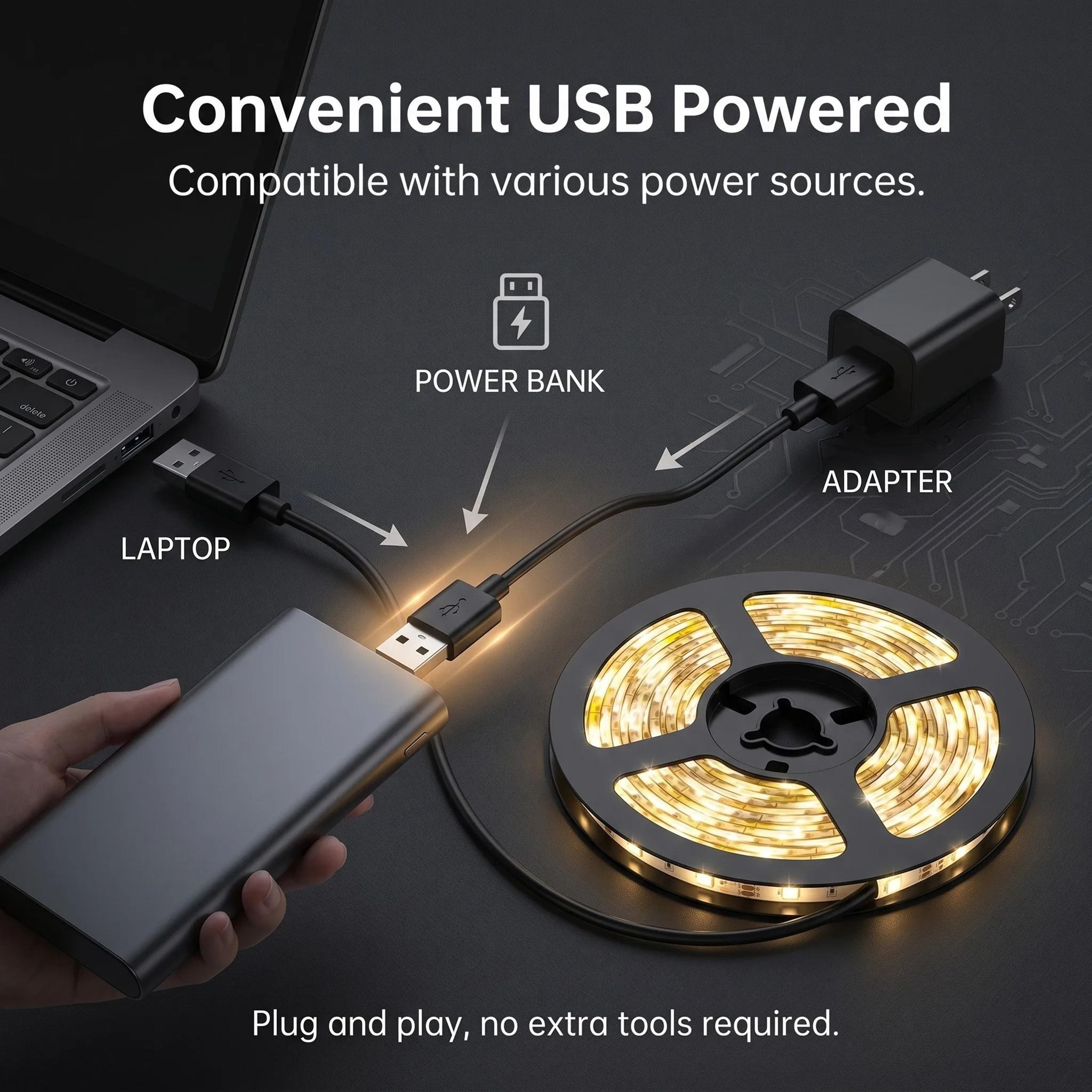 USB LED Strip Lights 5M 164 Ft Waterproof Ambient Backlight Ribbon Tape Room Decor 2