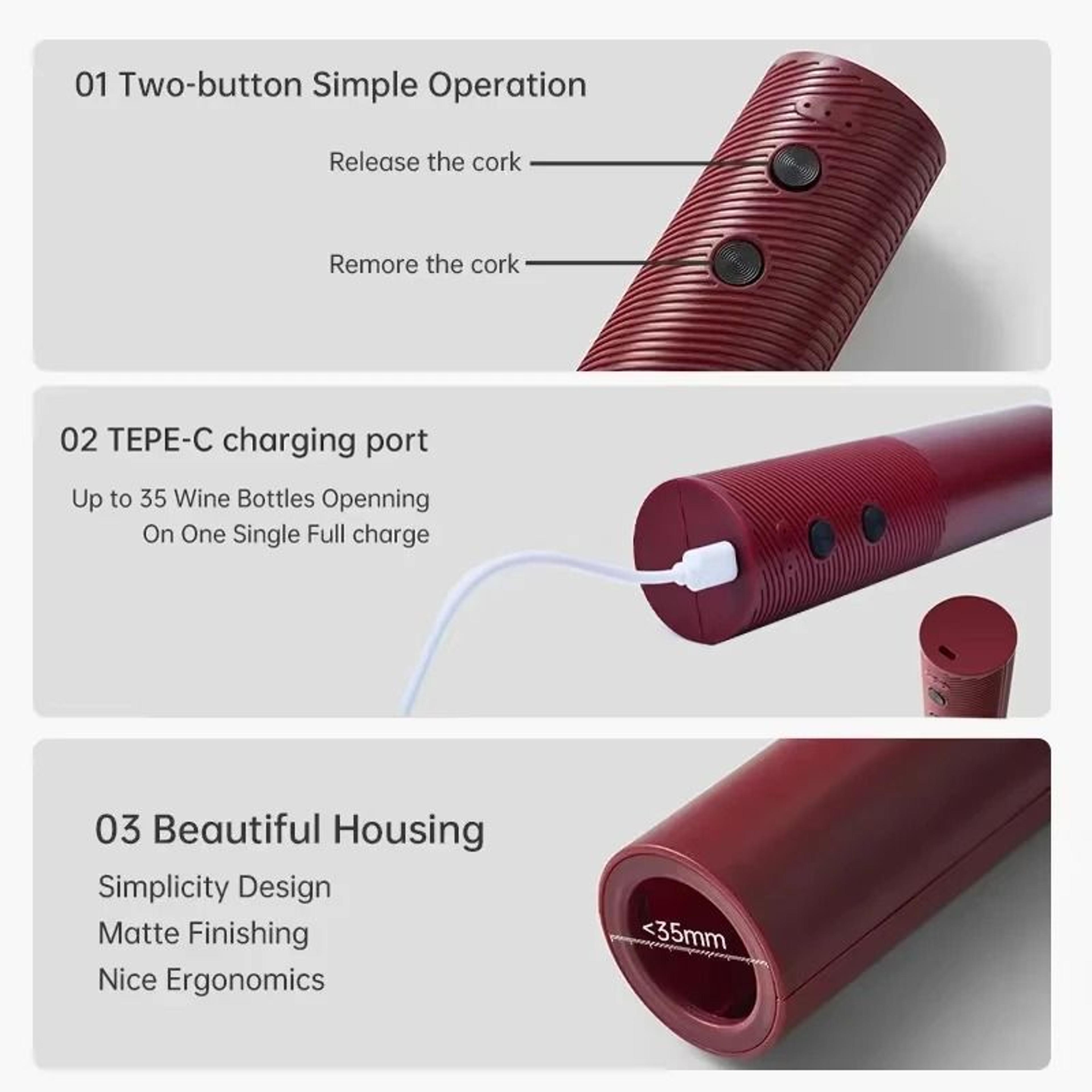 Automatic Electric Wine Bottle Opener One Button Rechargeable Cork Extractor Household Tool 4