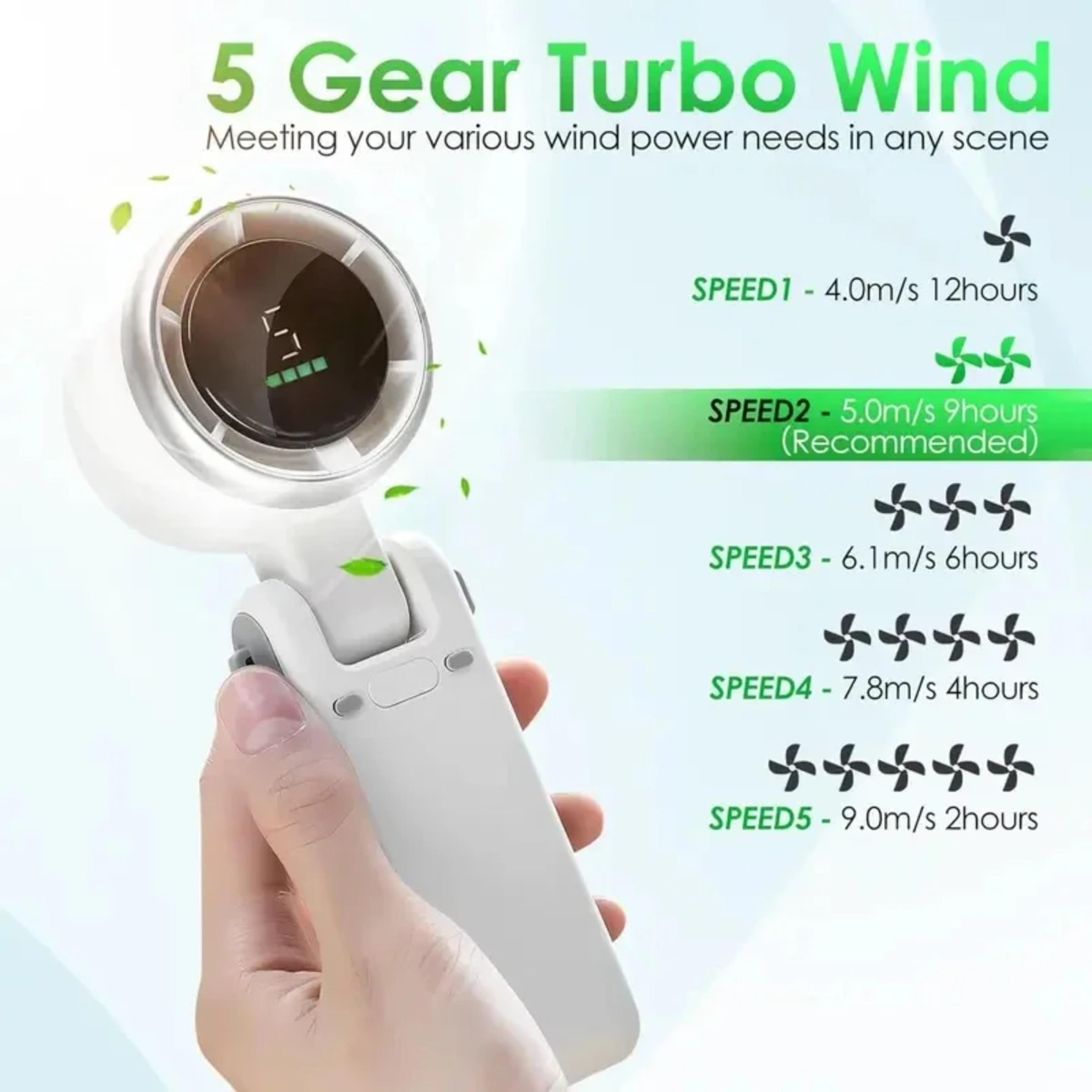 Mini High Speed Handheld Fan Rechargeable Foldable Turbo Fan With Digital Display 2