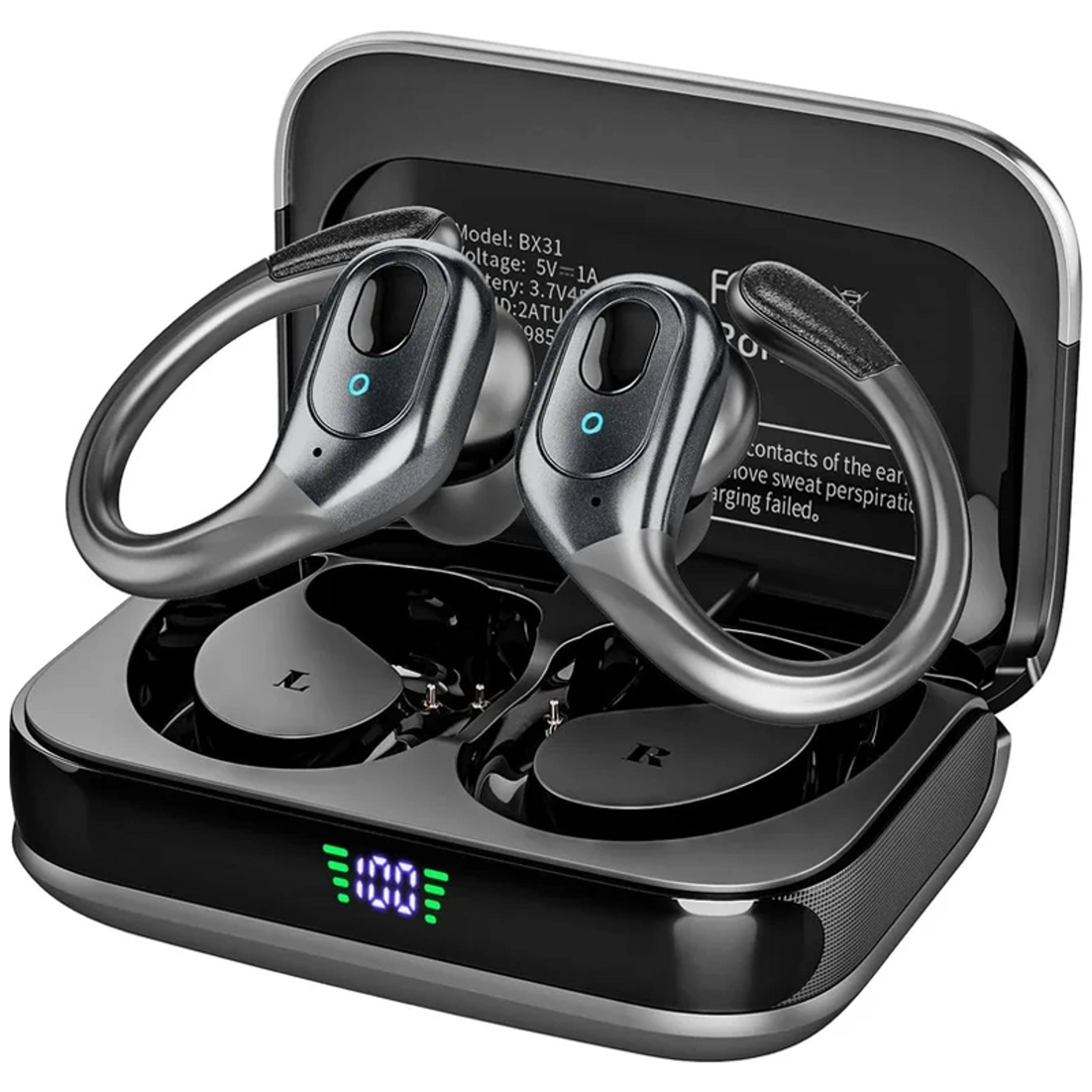 bluetooth wireless earbuds with secure sports ear hooks