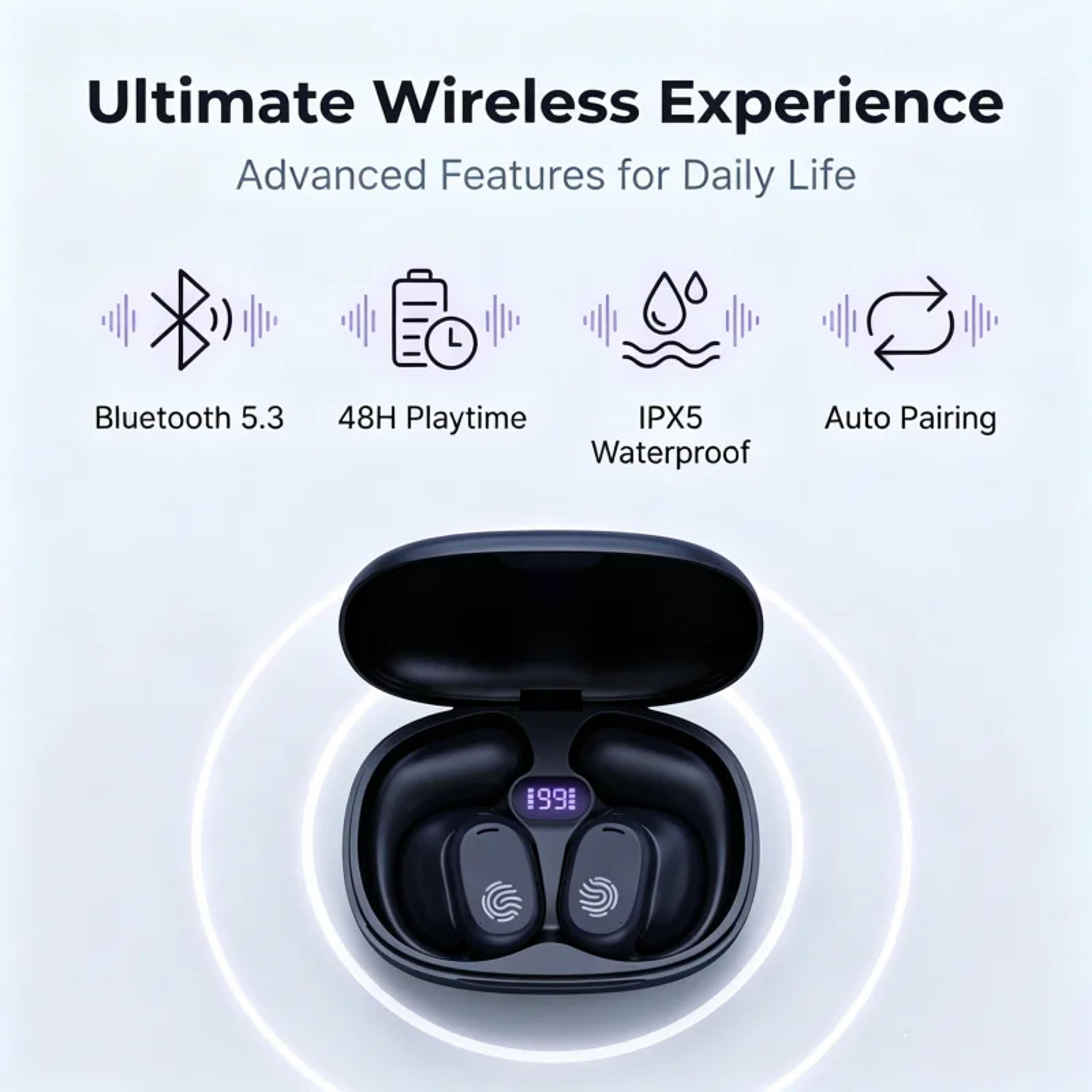 OpenFit OWS Bluetooth Open Ear Earbuds With Digital Charging Case 5