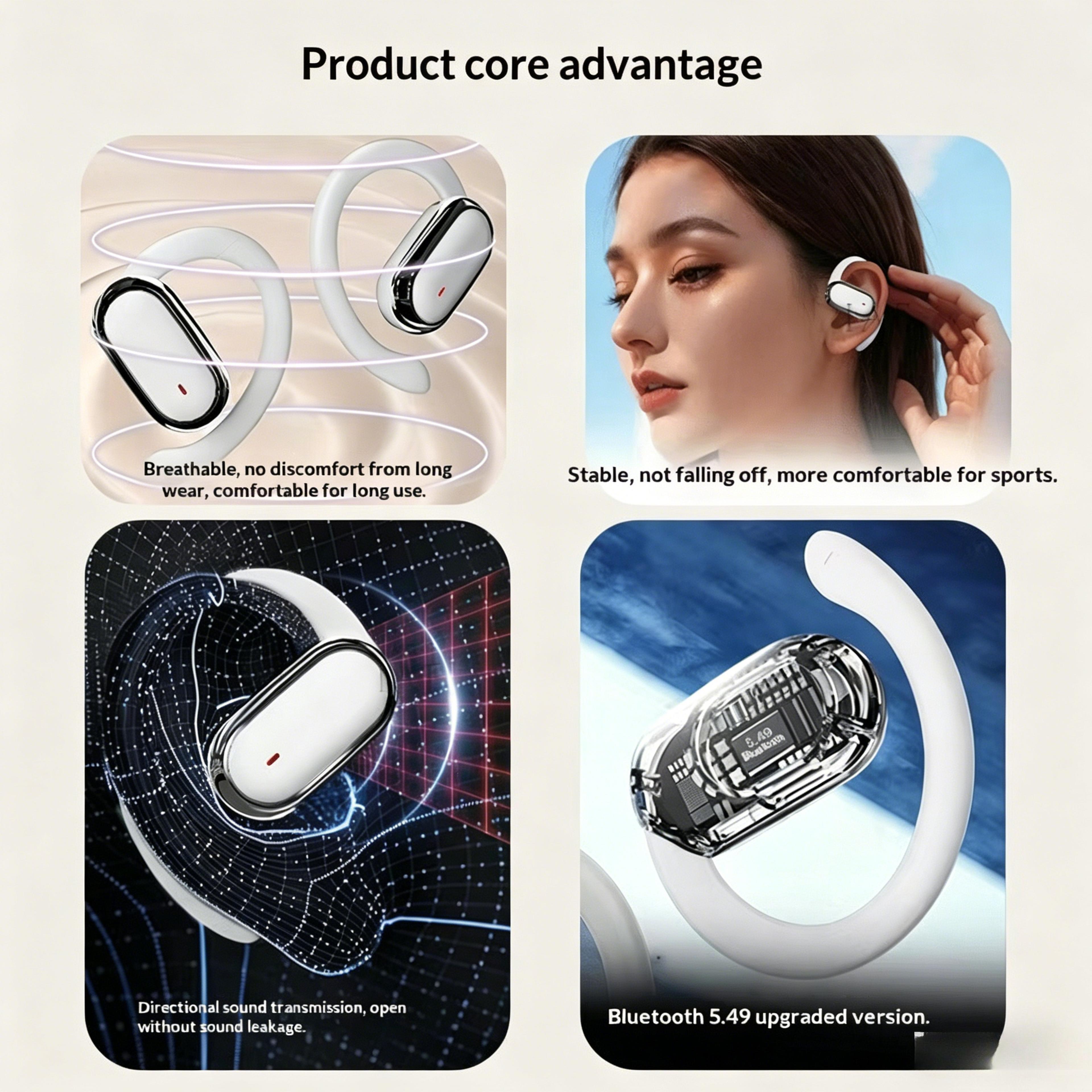 Open Ear Wireless Earhook Headphones Bluetooth With LED Power Display 3