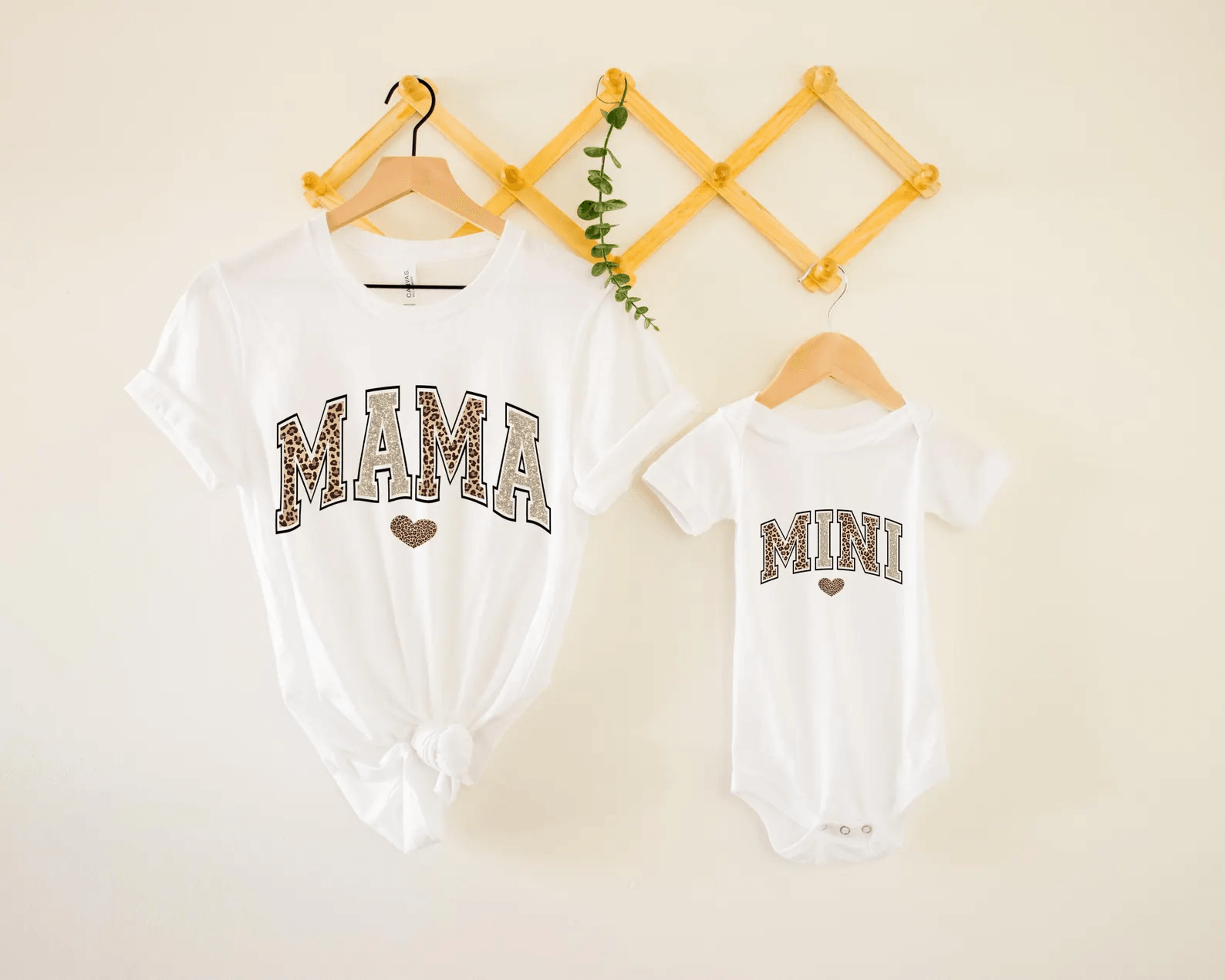 mama and mini matching gold leopard shirts set
