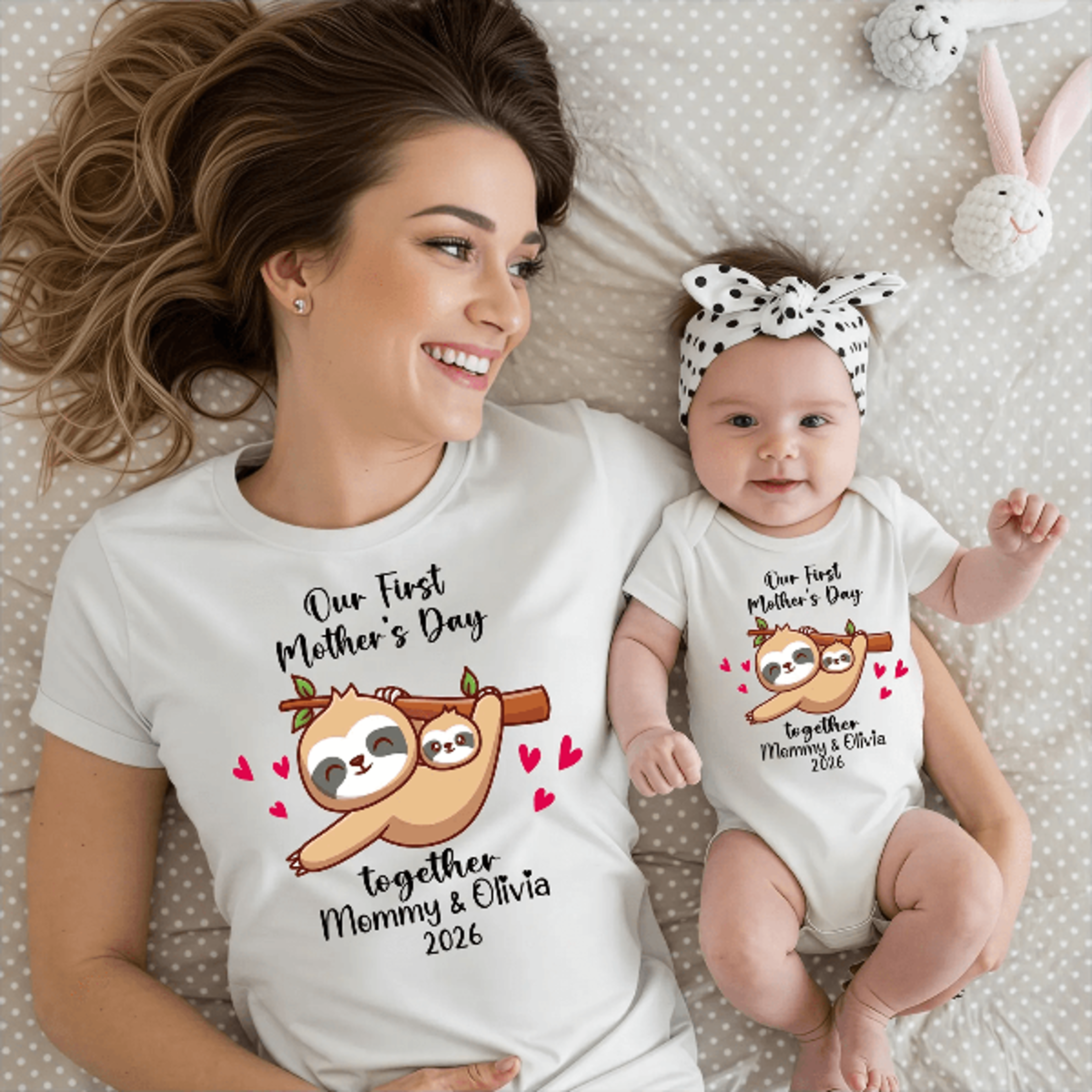 first mothers day matching tee personalized mom & baby