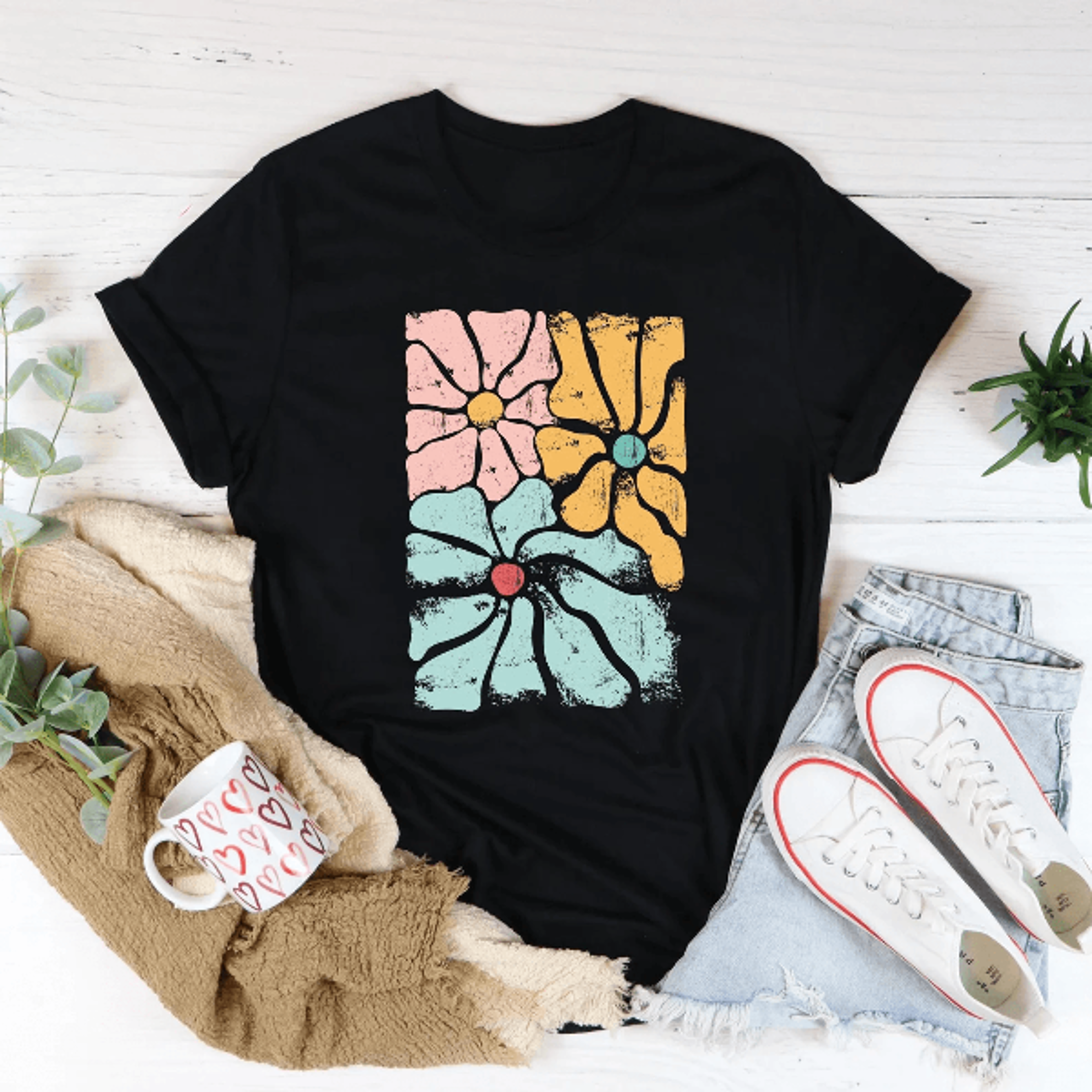 boho flowers t-shirt hippie flower shirt – vintage floral graphic tee for women spring style