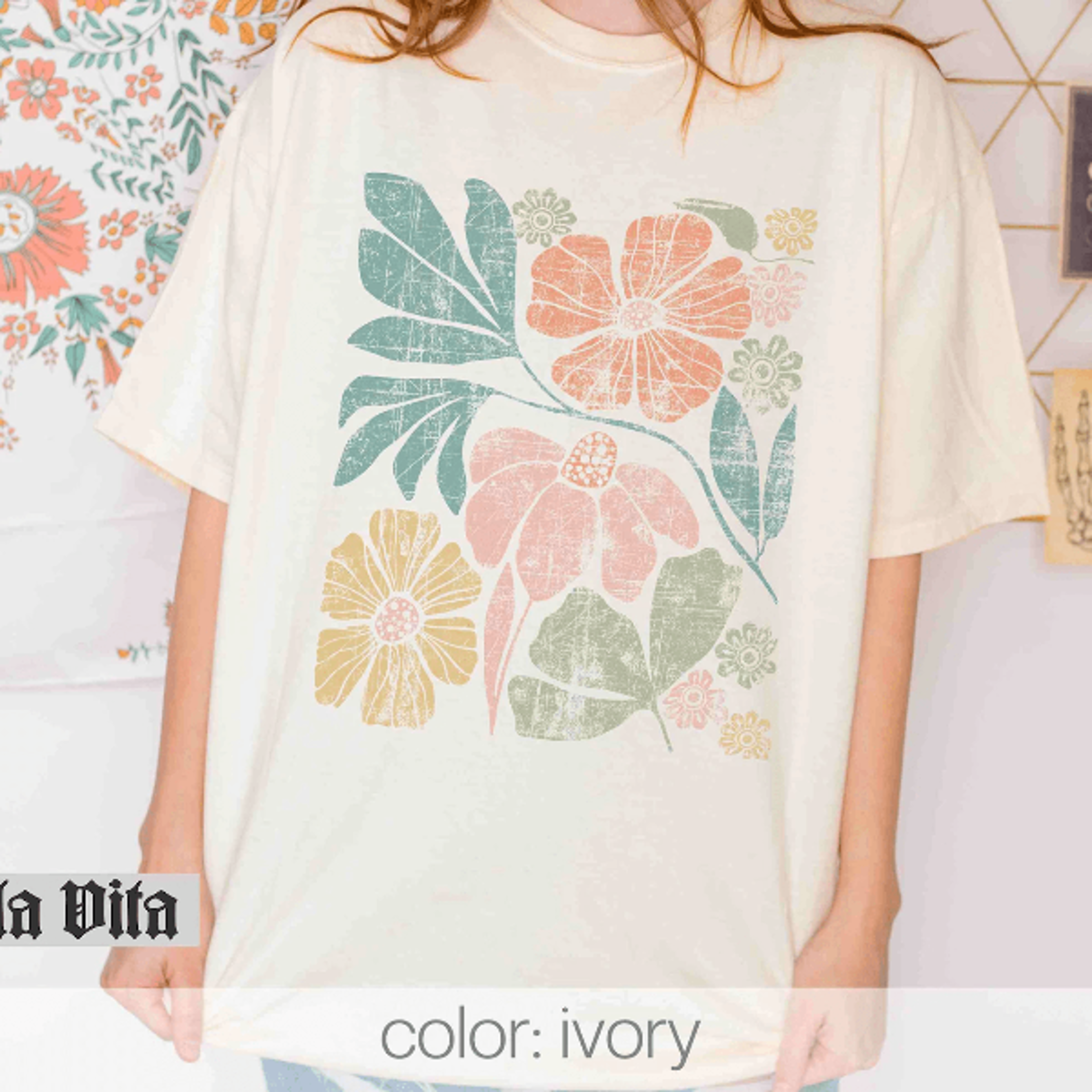 wildflower floral t-shirt comfort colors tee – vintage botanical flower graphic shirt for women