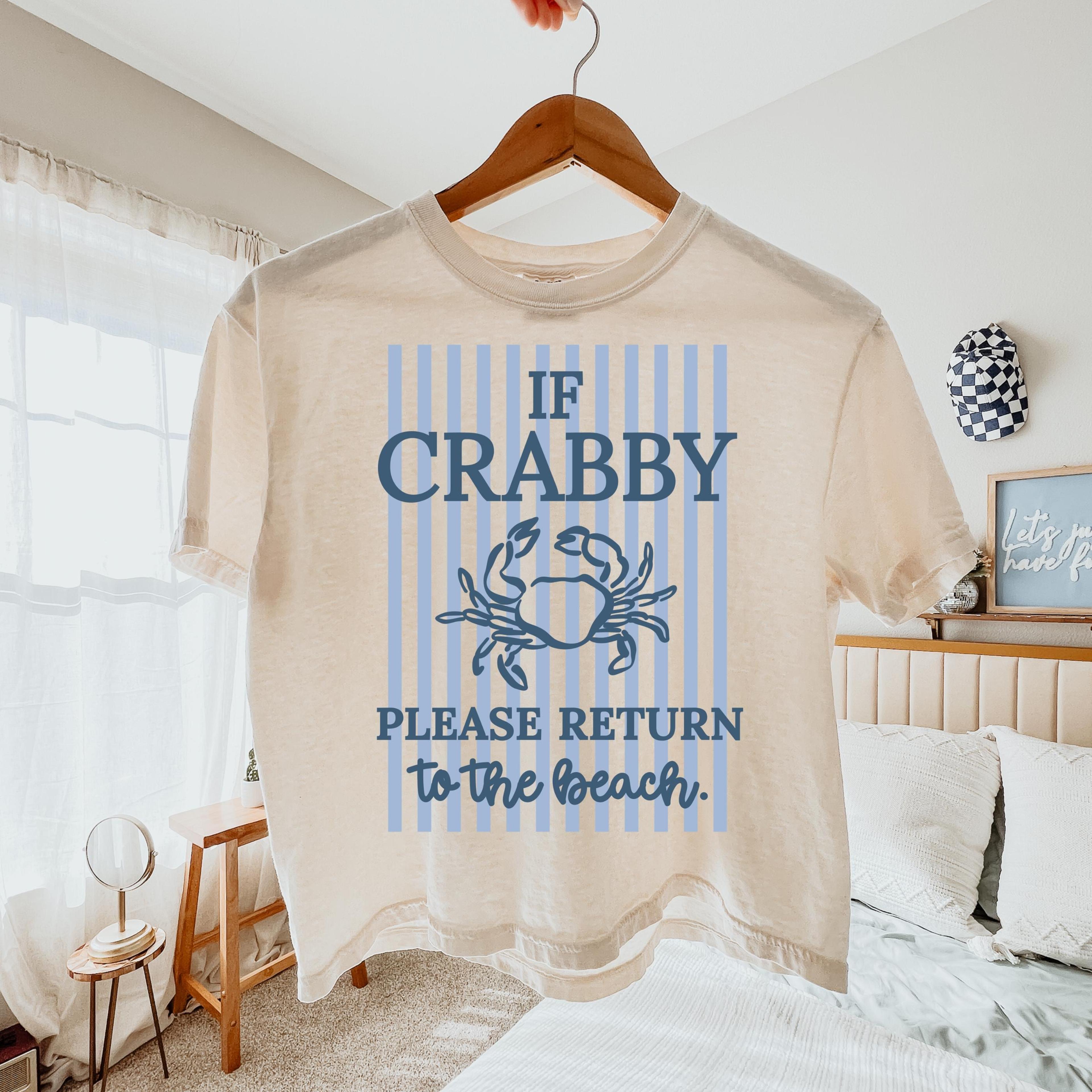 if crabby return to beach funny crab graphic tee