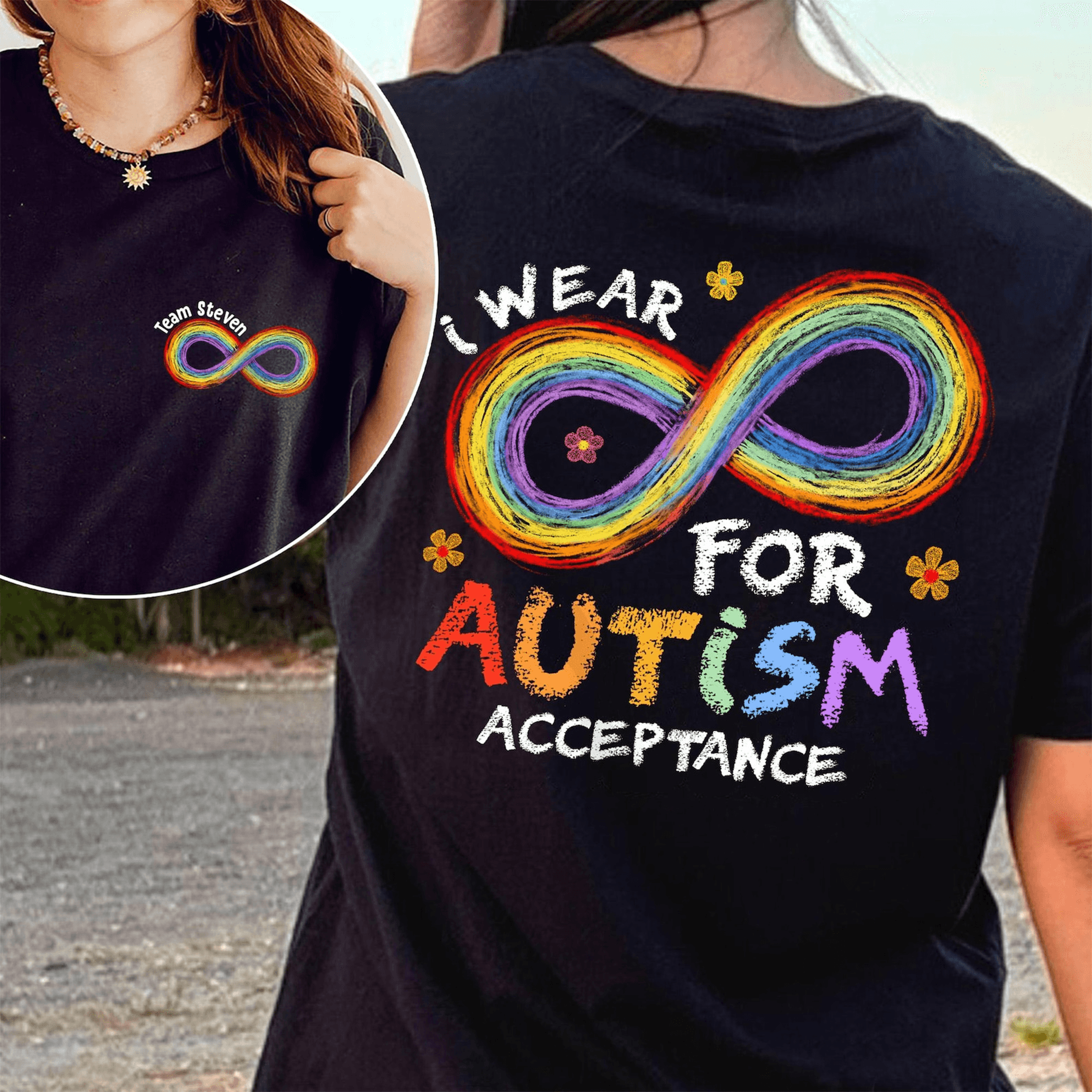 personalized rainbow infinity autism awareness shirt – custom family support comfort tee