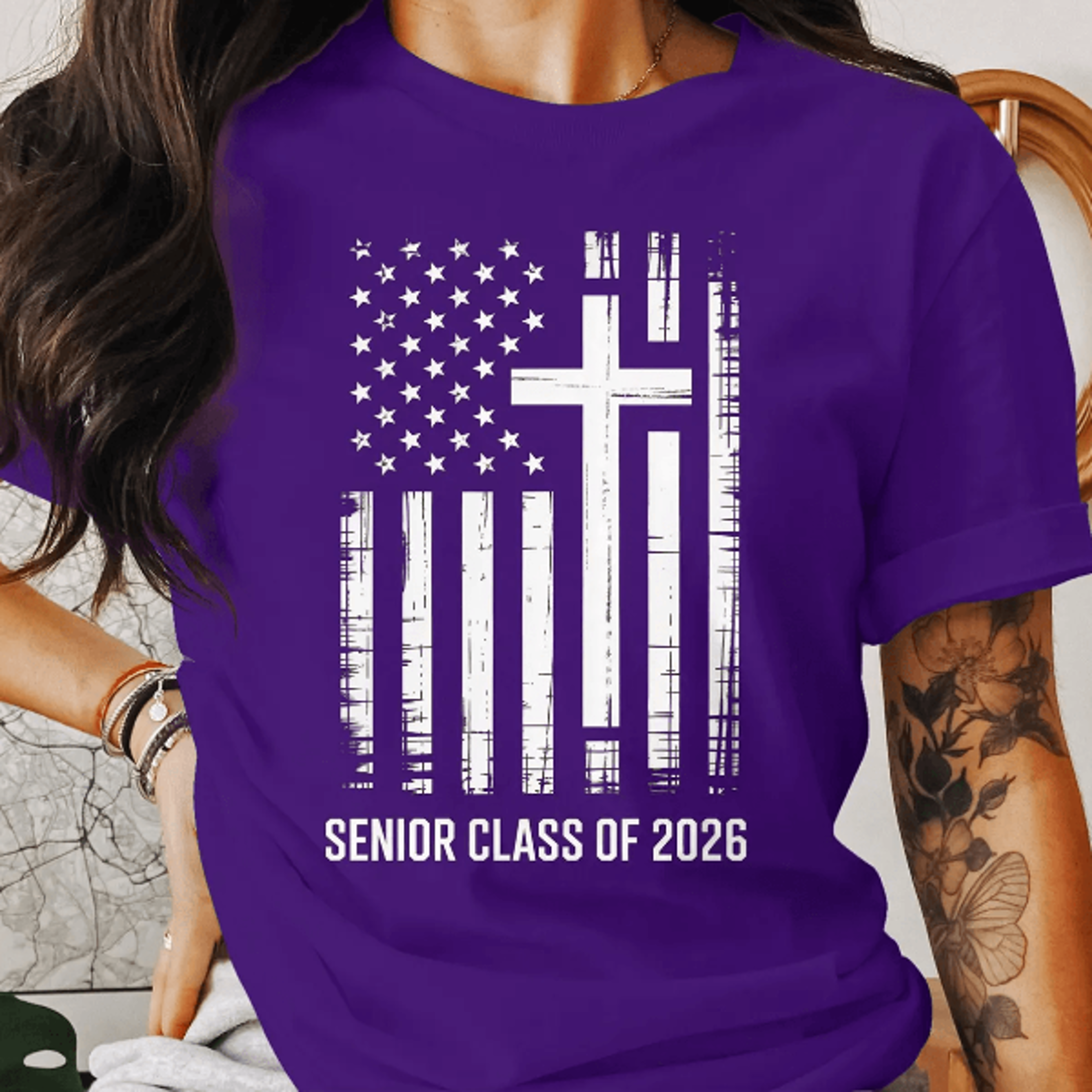 senior 2026 american flag cross shirt faith patriotic class of 2026 shirt graduation tee