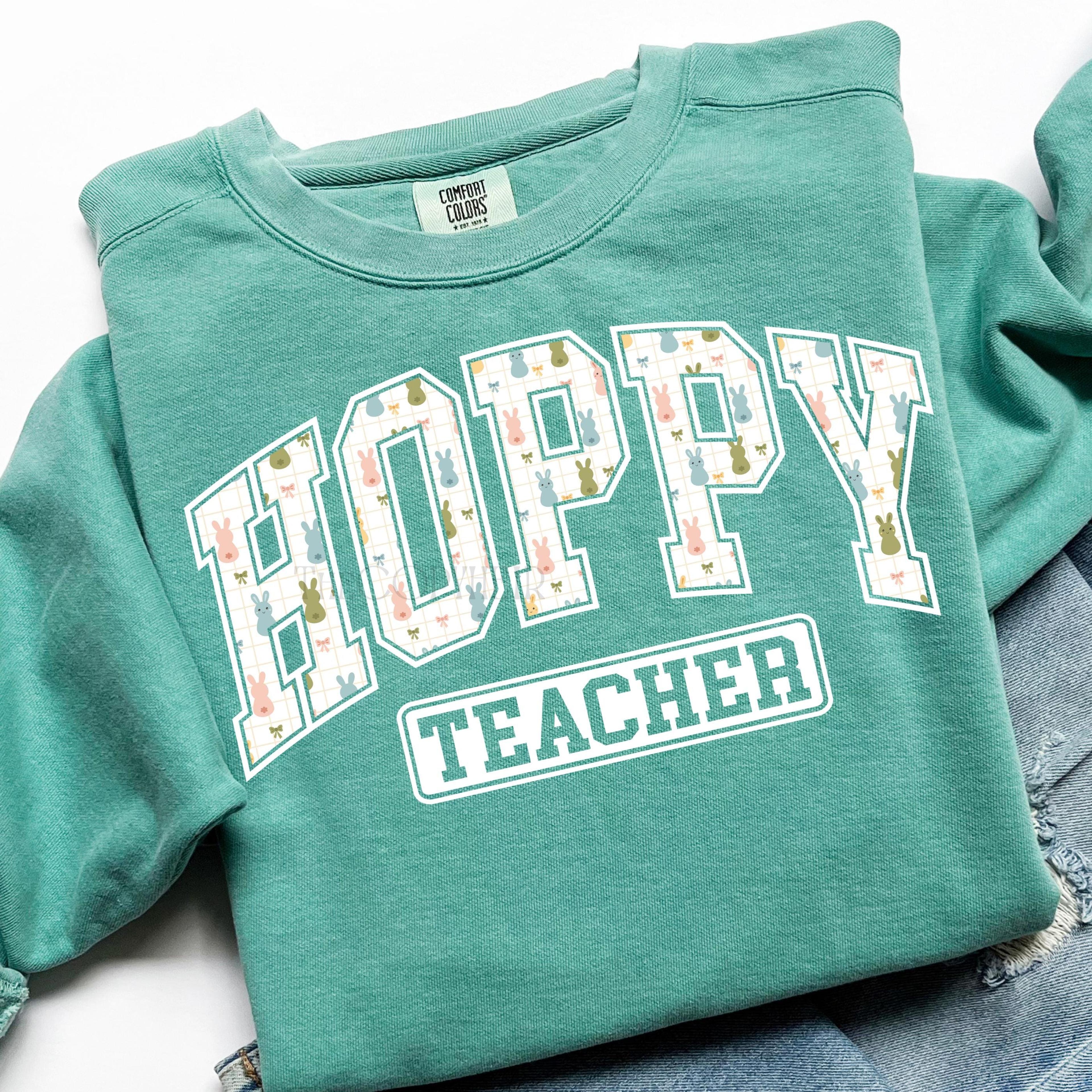 hoppy teacher coquette bunny easter varsity graphic tee