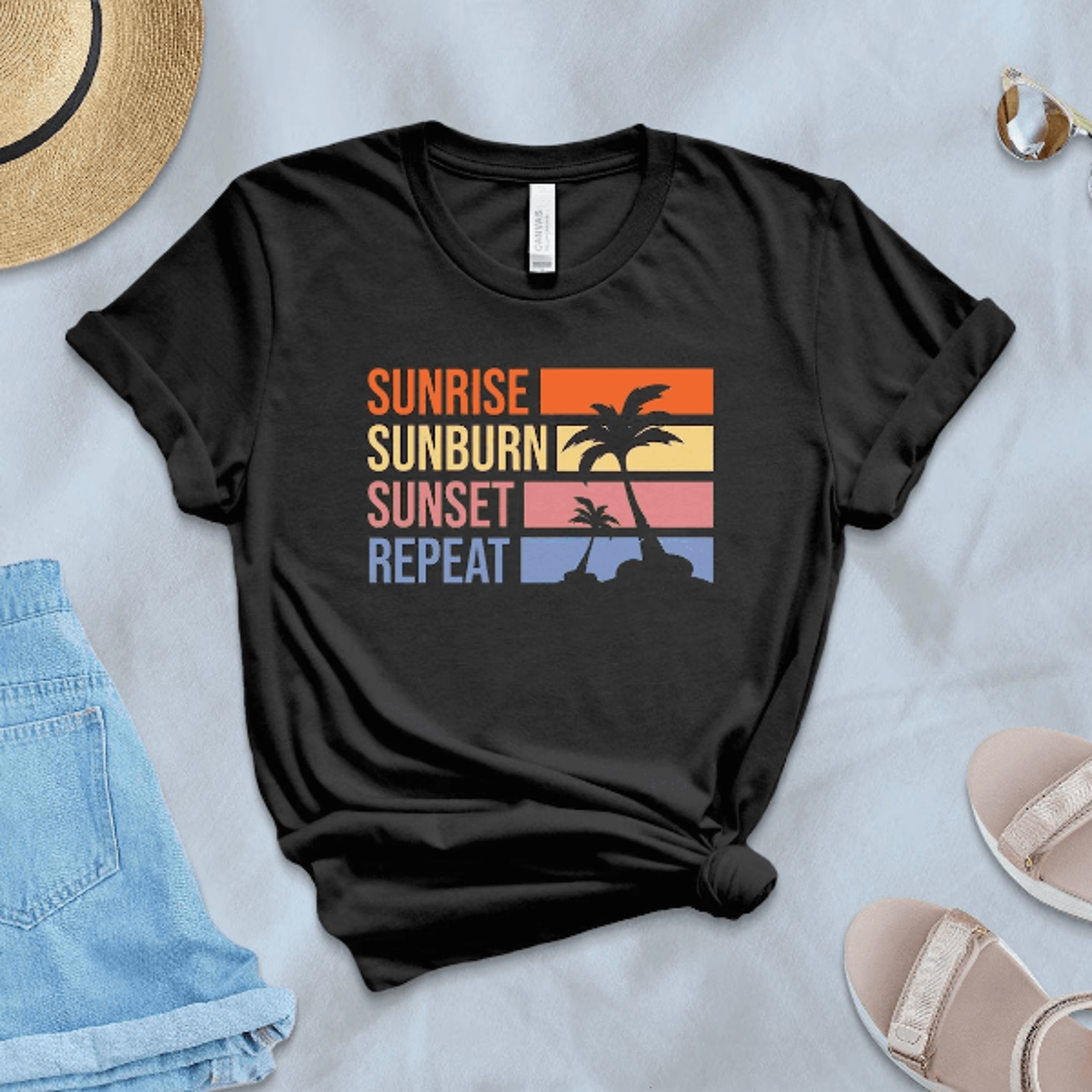 sunrise sunburn sunset repeat shirt funny summer vacation tee