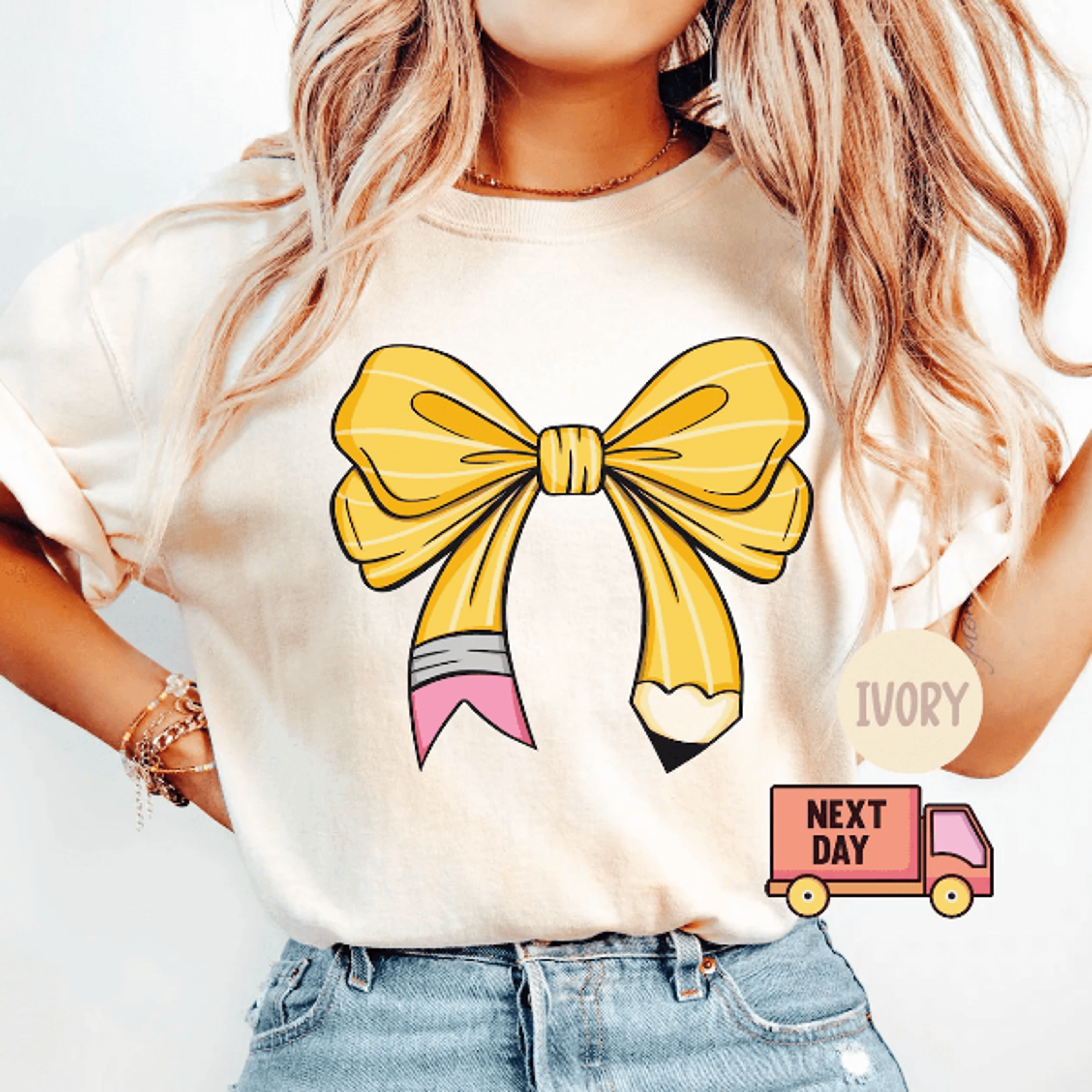 coquette teacher shirt comfort colors cute pencil bow back to school teacher tee