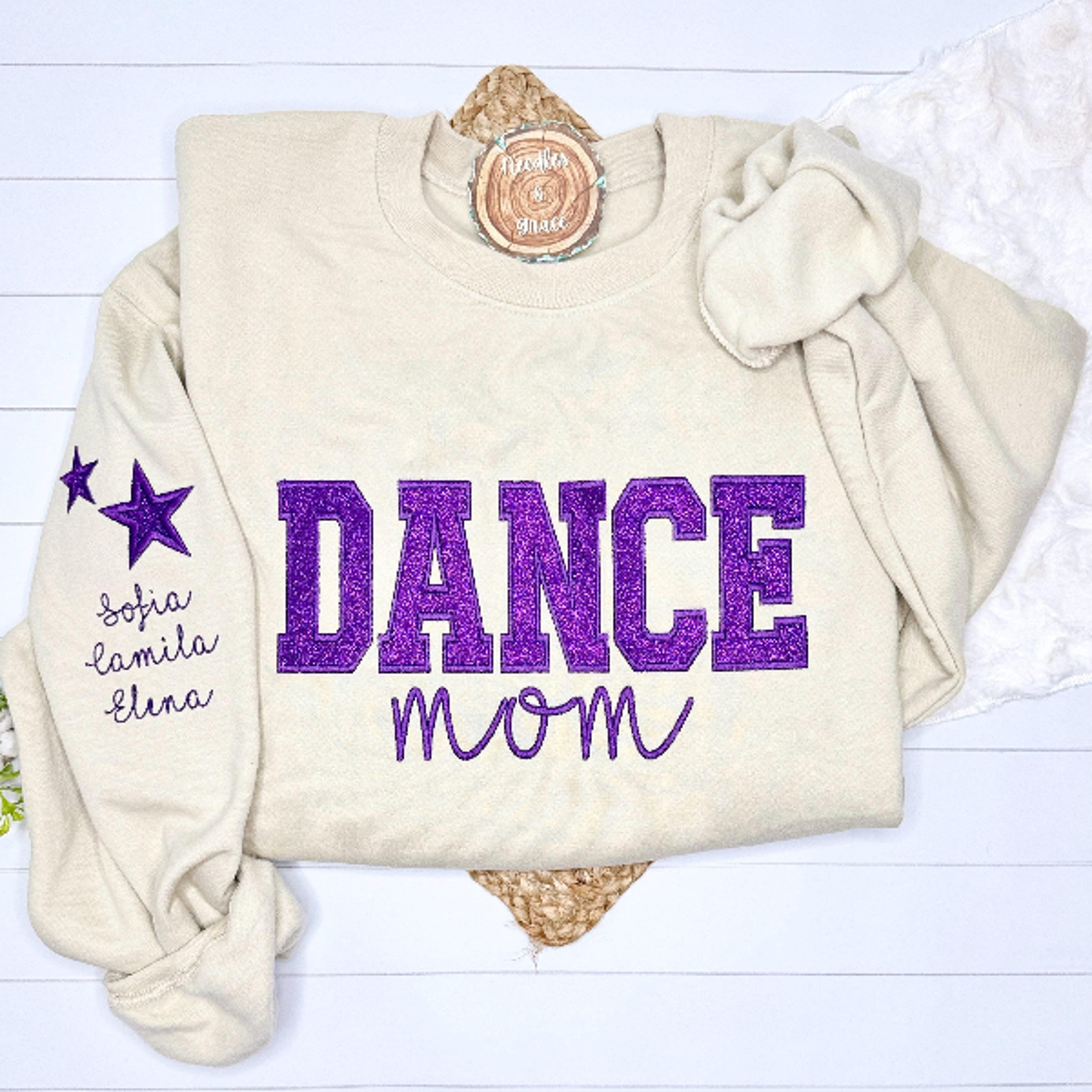 personalized embroidered dance mom sweatshirt – custom team crewneck with sleeve names