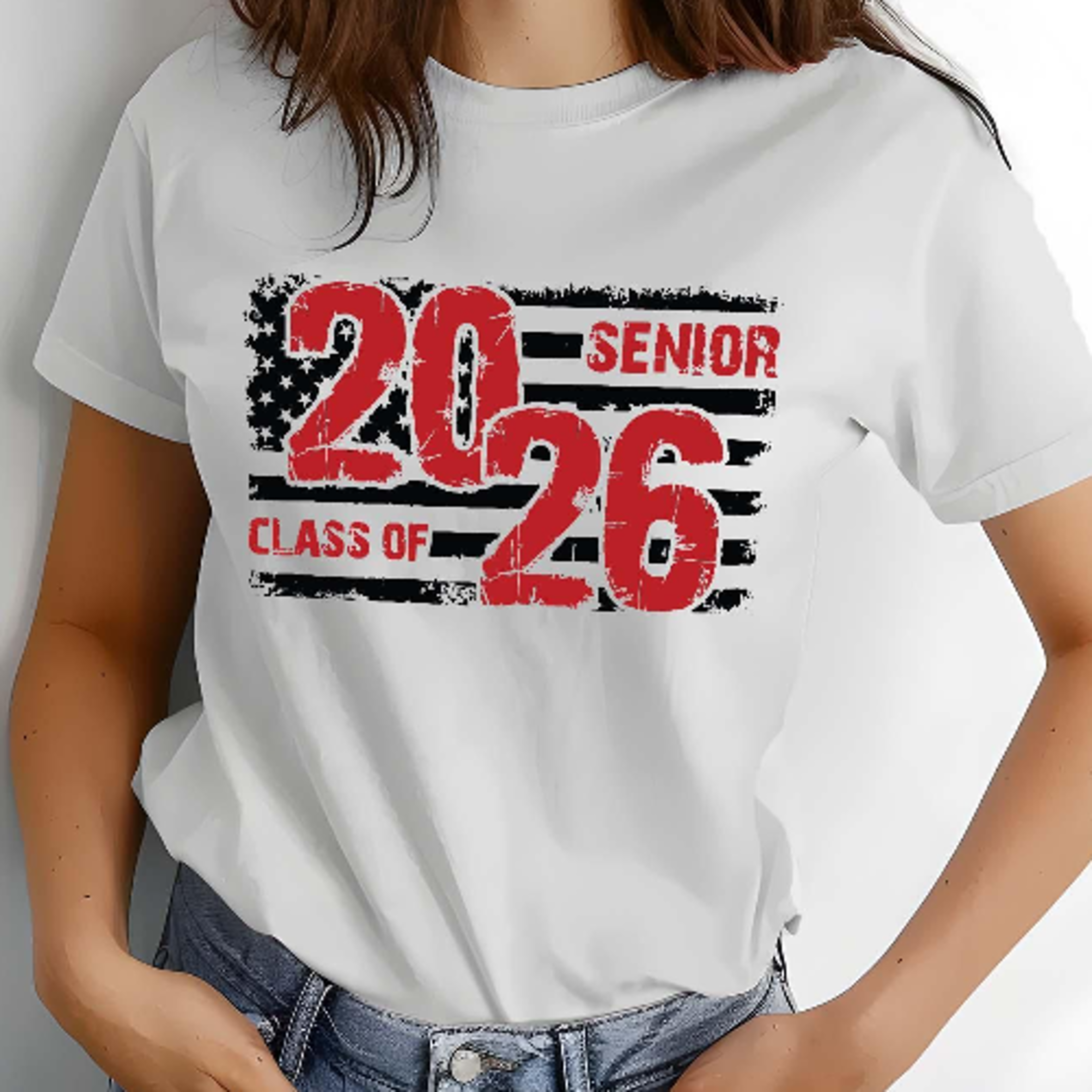 senior class of 2026 shirt usa flag graphic tee patriotic graduation t-shirt casual womens top