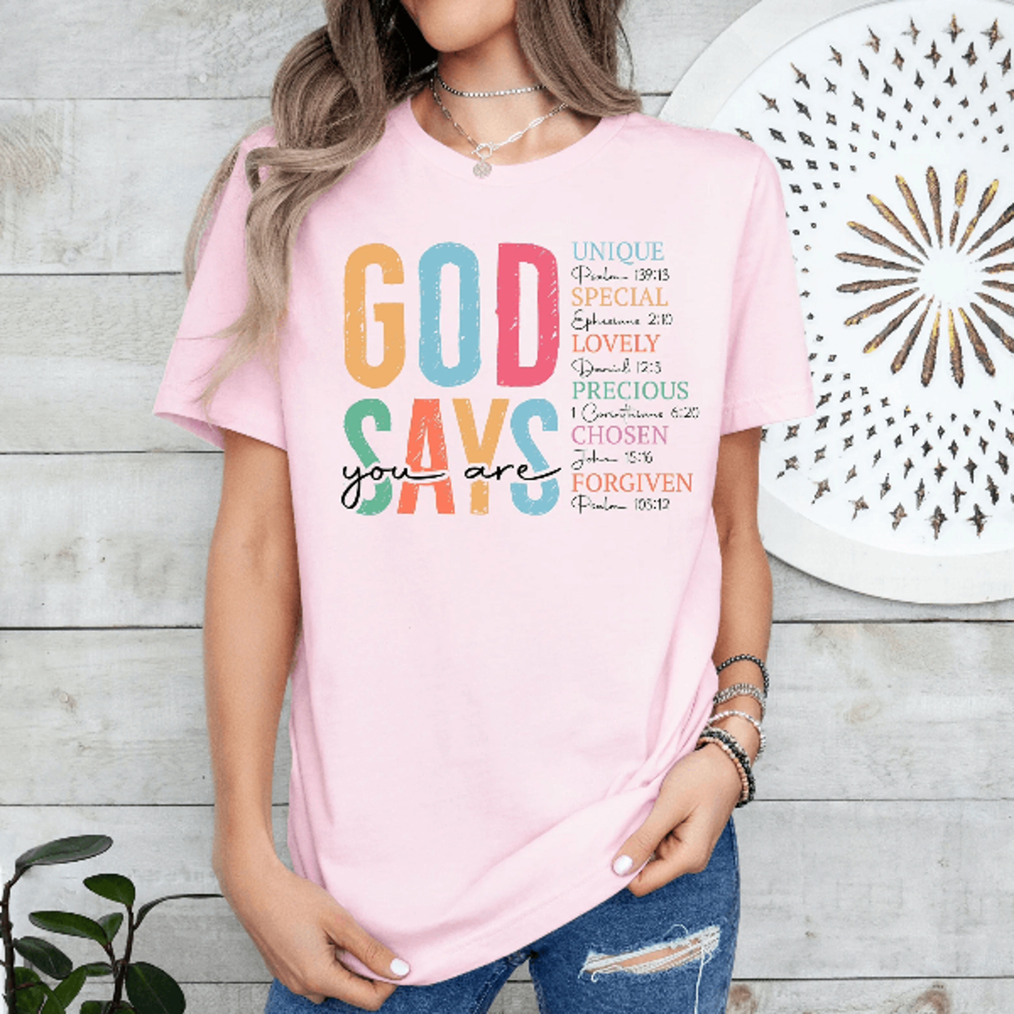 god says she is unique special loved shirt christian bible verse women faith tee